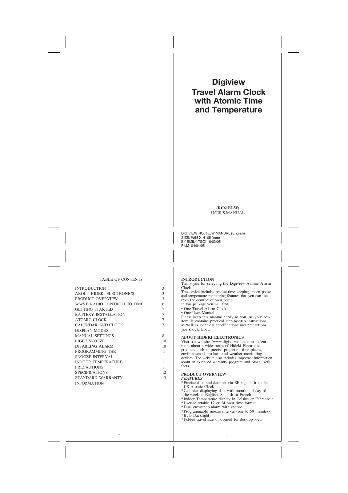 Digiview RC61ELW User Manual