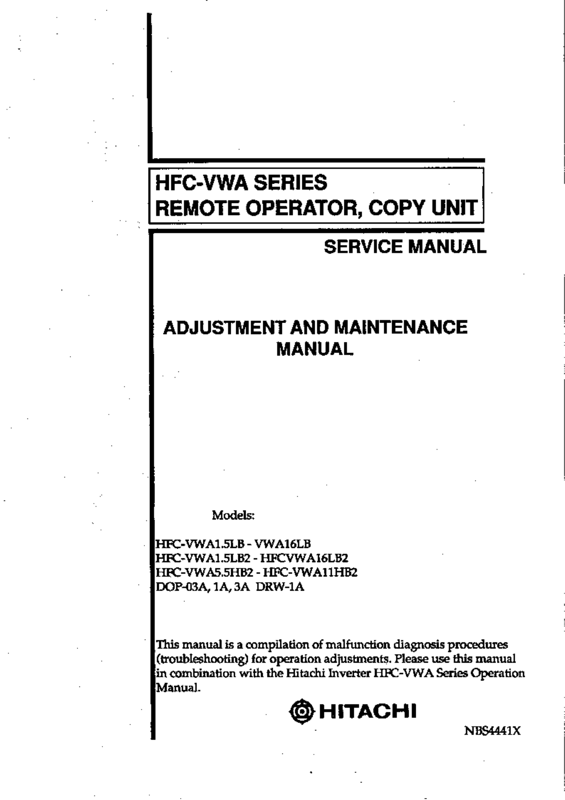 Hitachi HFC-VWA1.5LB, DRW-1A, HFCVWA16LB2, DOP-03A, HFC-VWA16LB SERVICE MANUAL