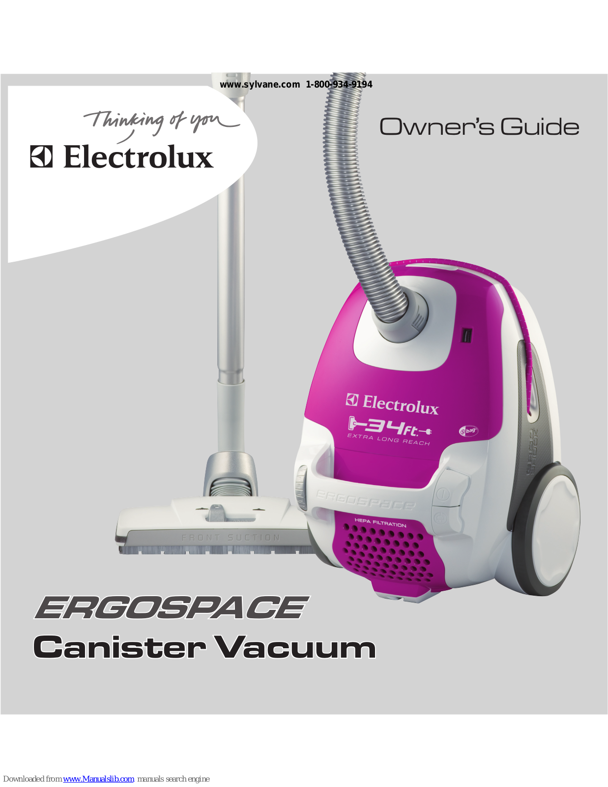 Electrolux EL4100A - Ergospace Cannister Vacuum, ergospace green Owner's Manual