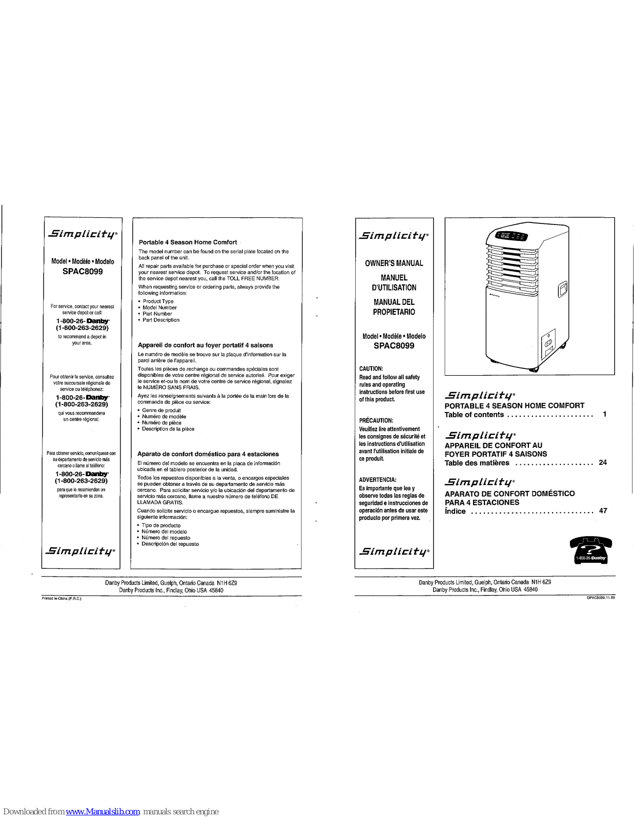 Simplicity SPAC8099 Owner's Manual