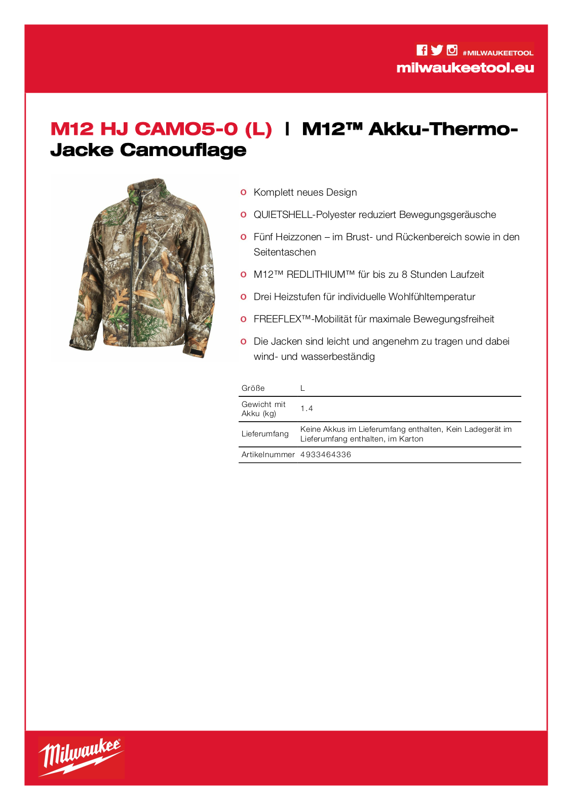 Milwaukee M12 HJ CAMO5-0 User Manual