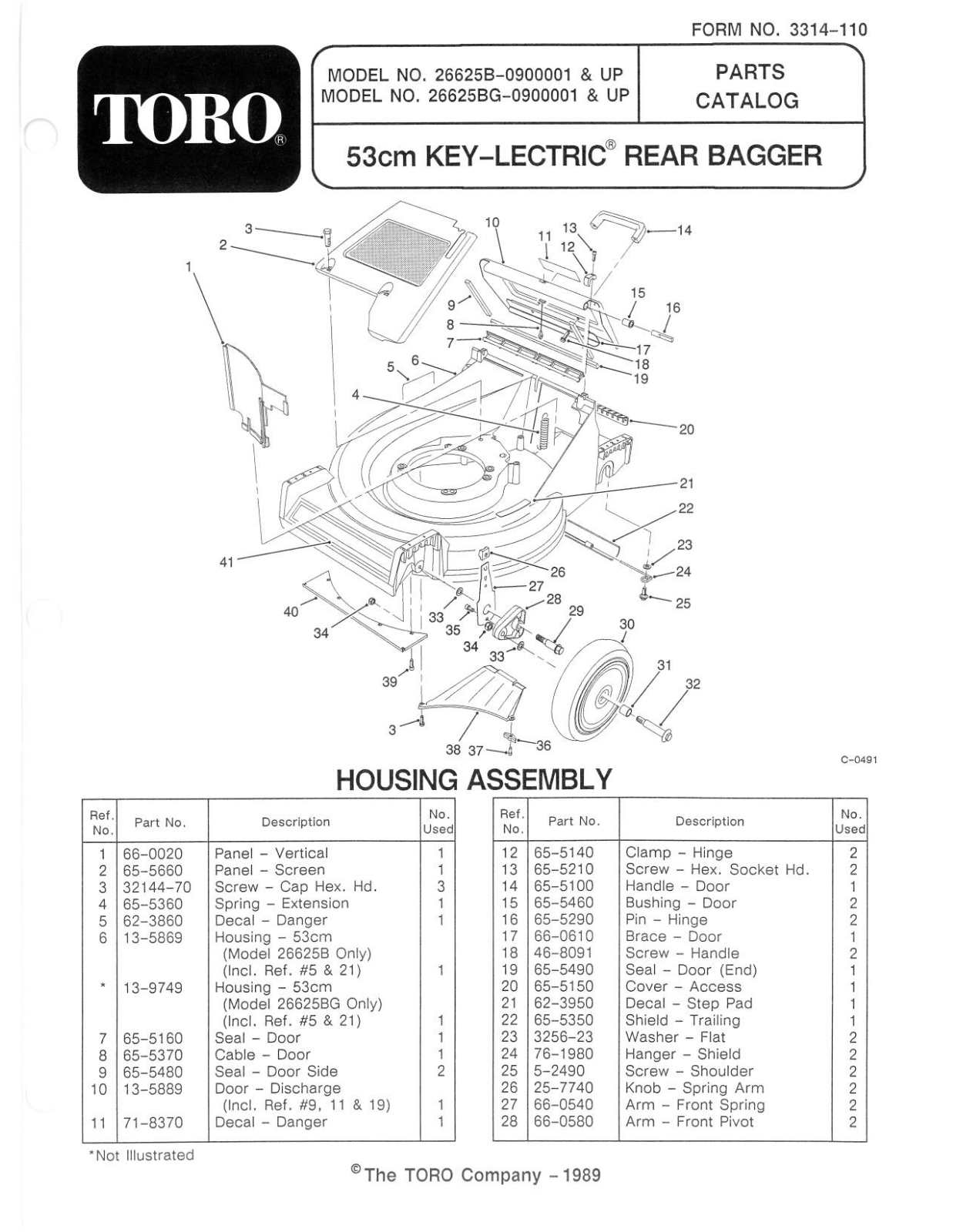 Toro 26625B, 26625BG Parts Catalogue