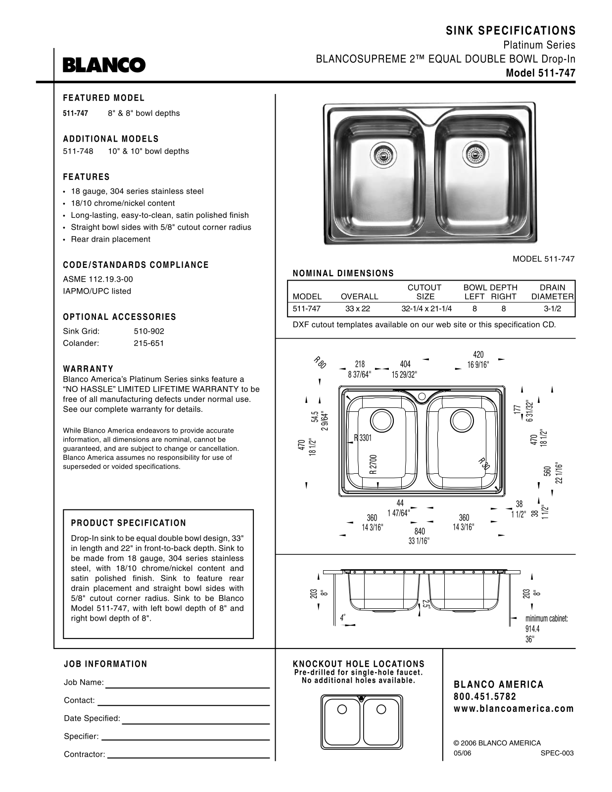 Blanco 511-747 User Manual