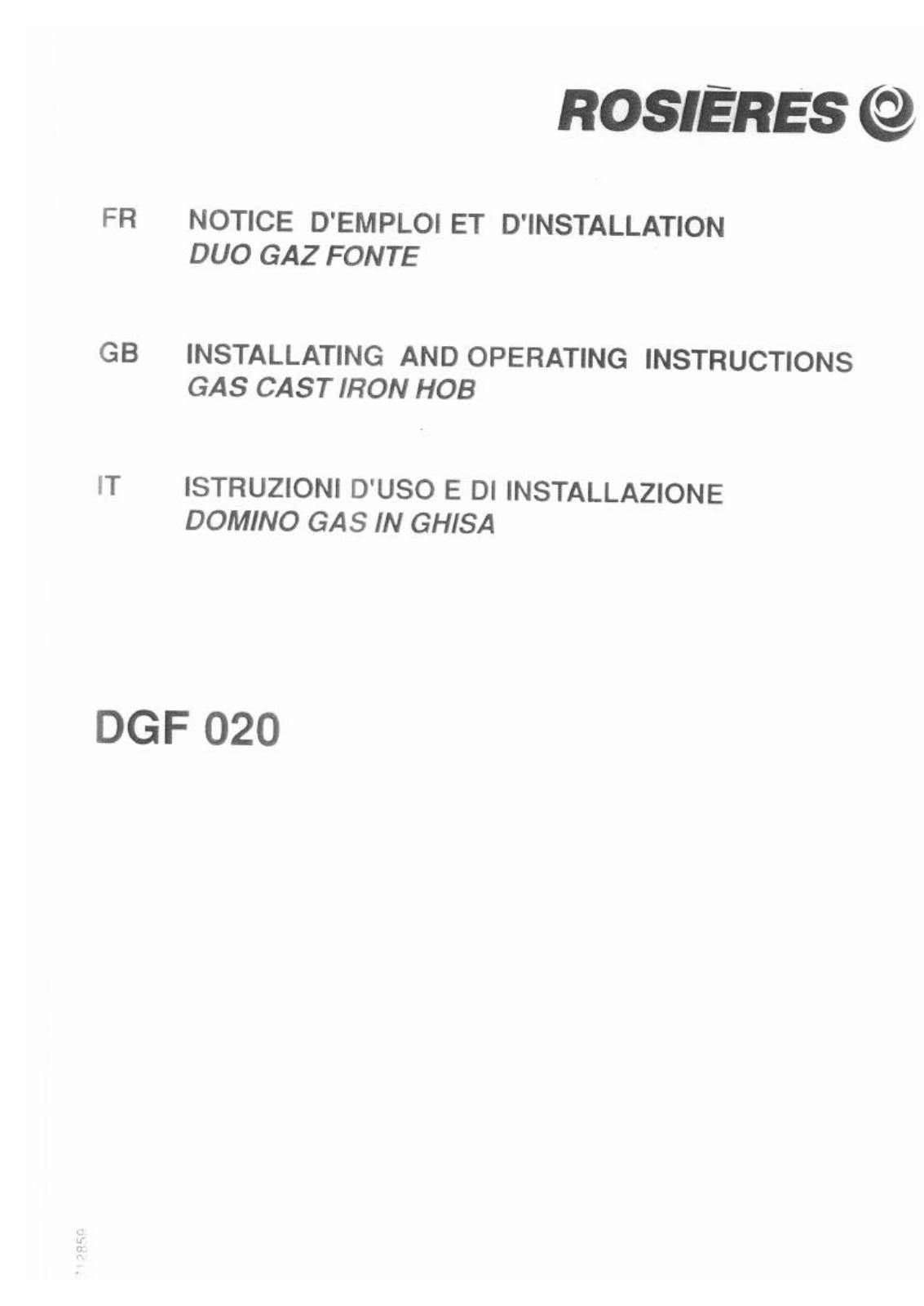 ROSIERES DGF 020 User Manual