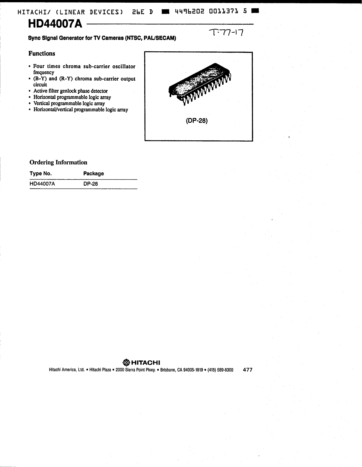 HIT HD44007A Datasheet