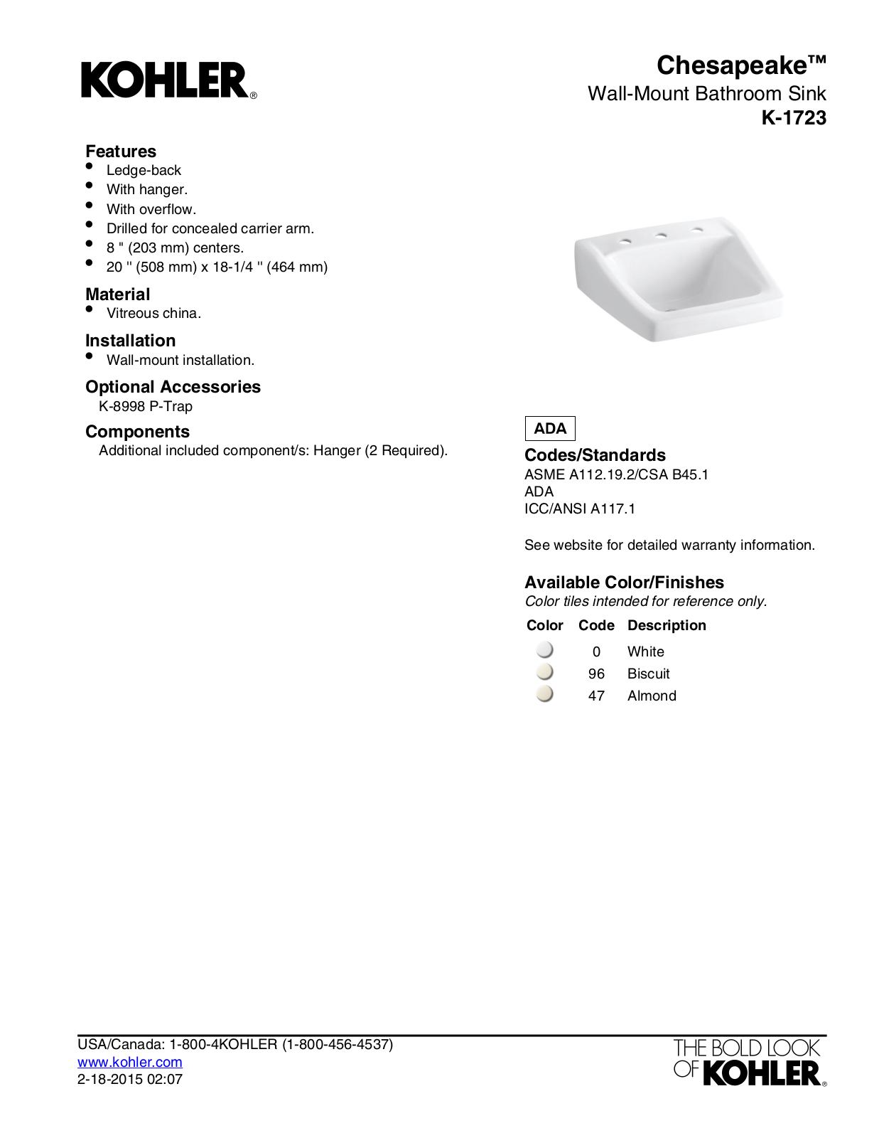 Kohler KOH18184 Specifications - ManualMachine.com