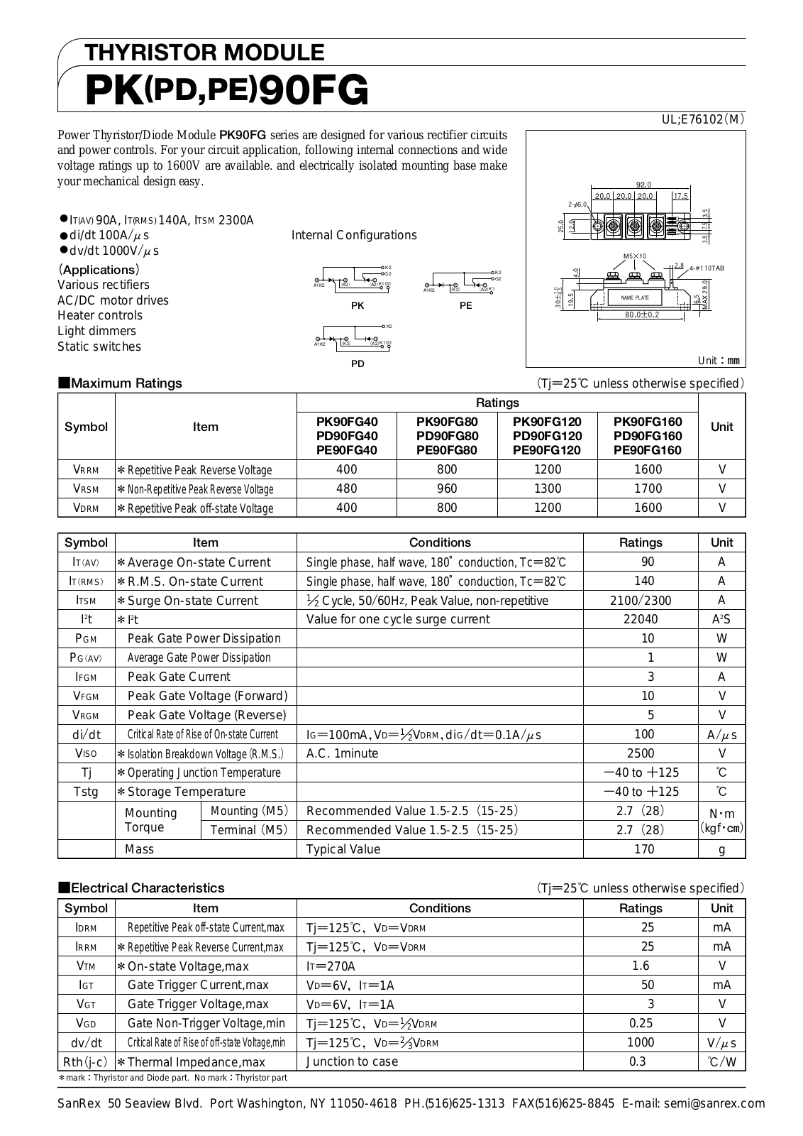 Sanrex-Sansha Electric Manufacturing PK90FG, PD90FG, PE90FG Data Sheet