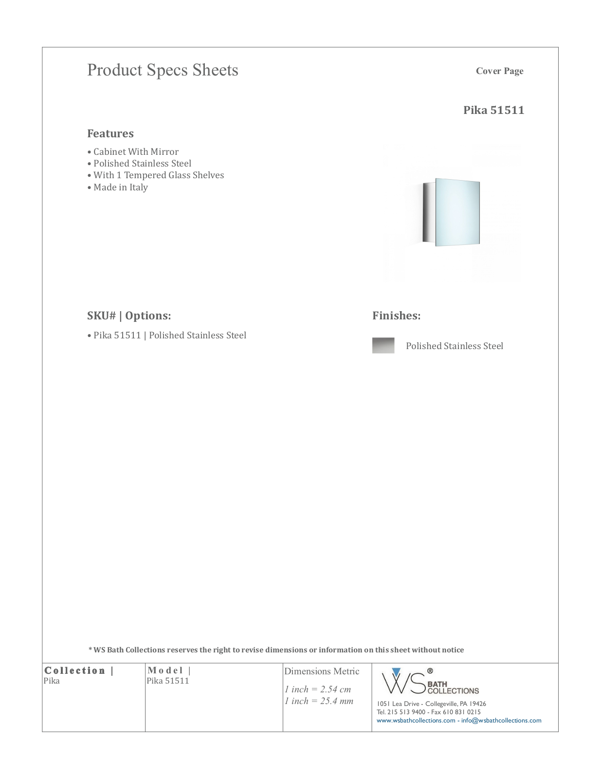 WS Bath Collections WSO1318 Specifications - ManualMachine.com