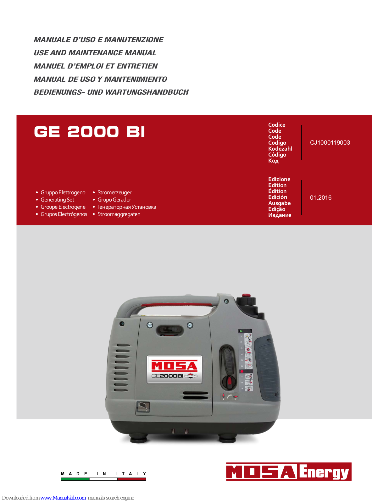 Mosa GE 2000 BI Maintance Manual