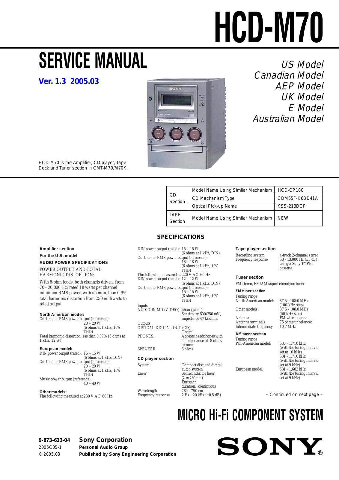 Sony HCD-M70 Schematic