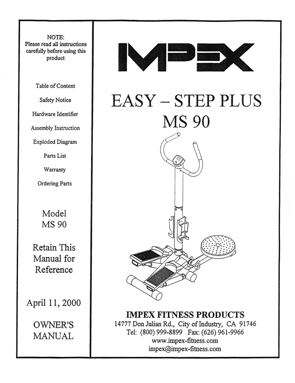 Impex MS-90 Owner's Manual