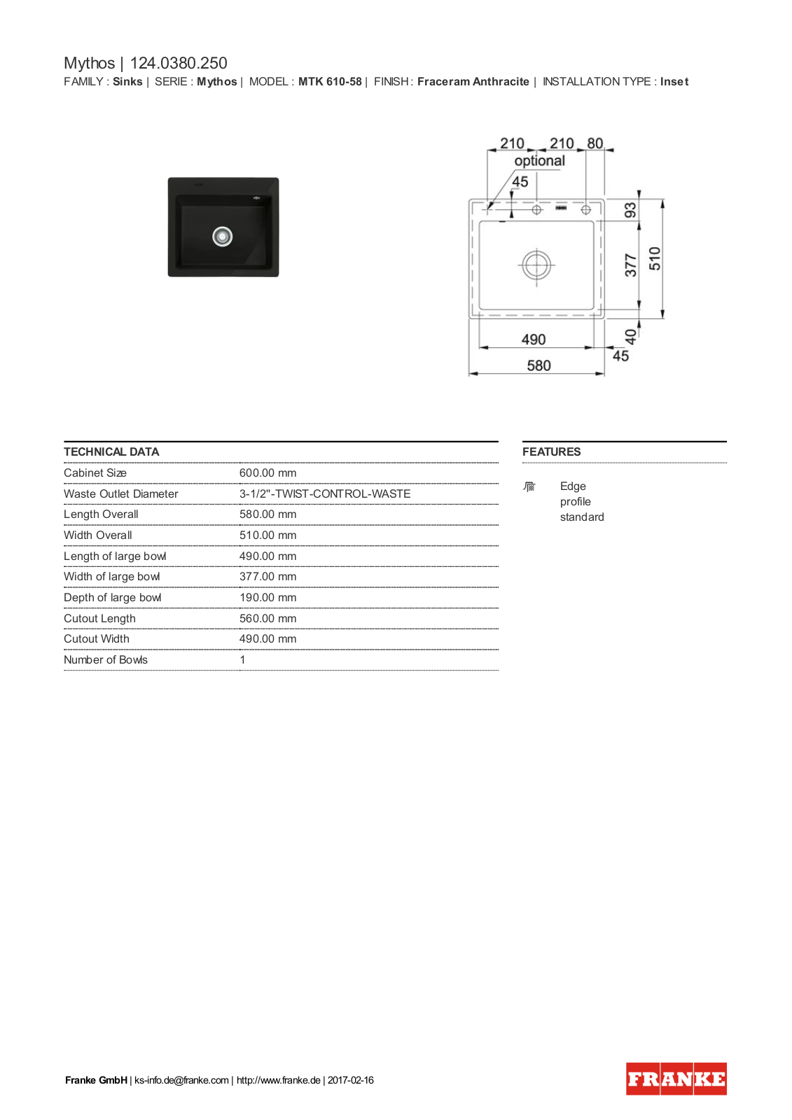 Franke 124.0380.250 Service Manual