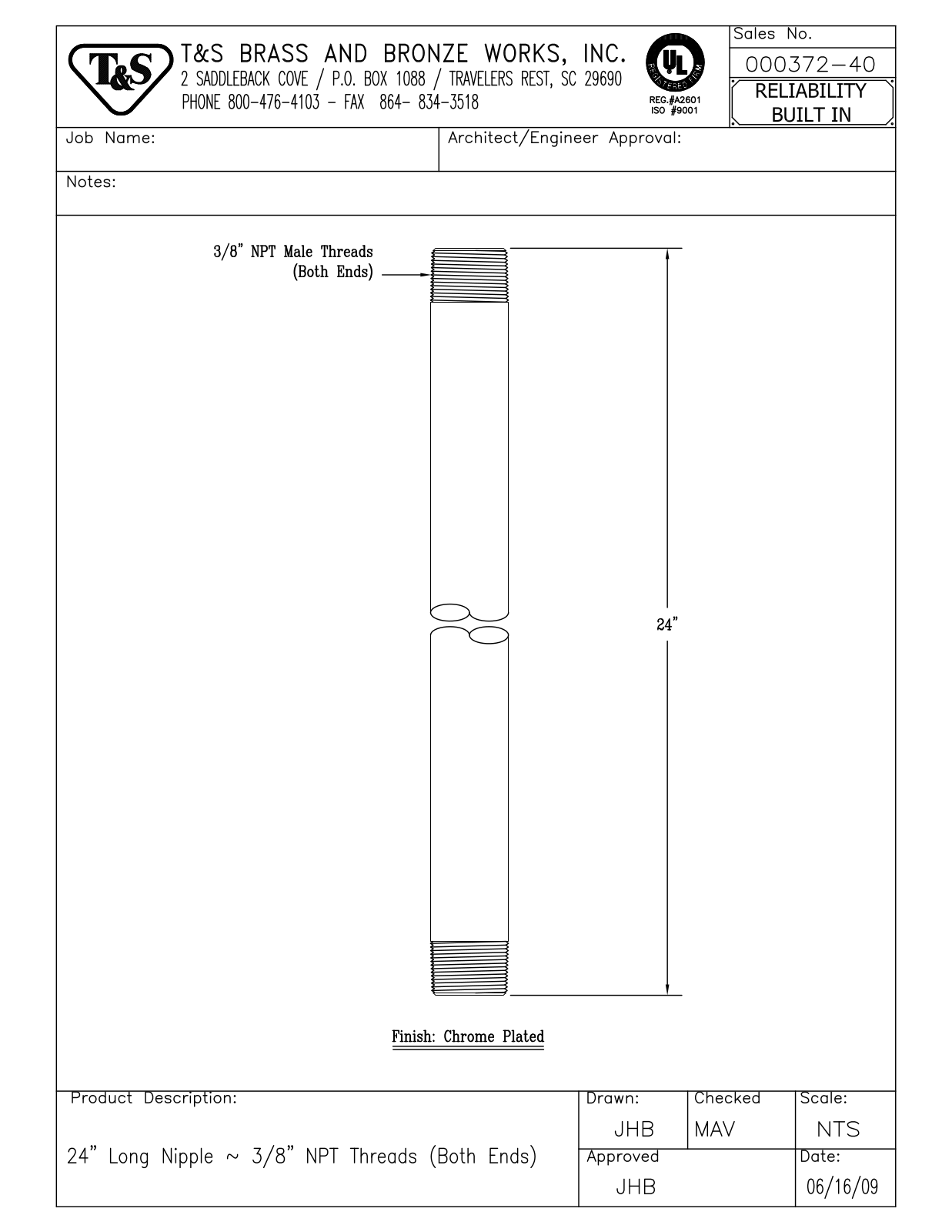 T & S Brass & Bronze Works 000372-40 General Manual