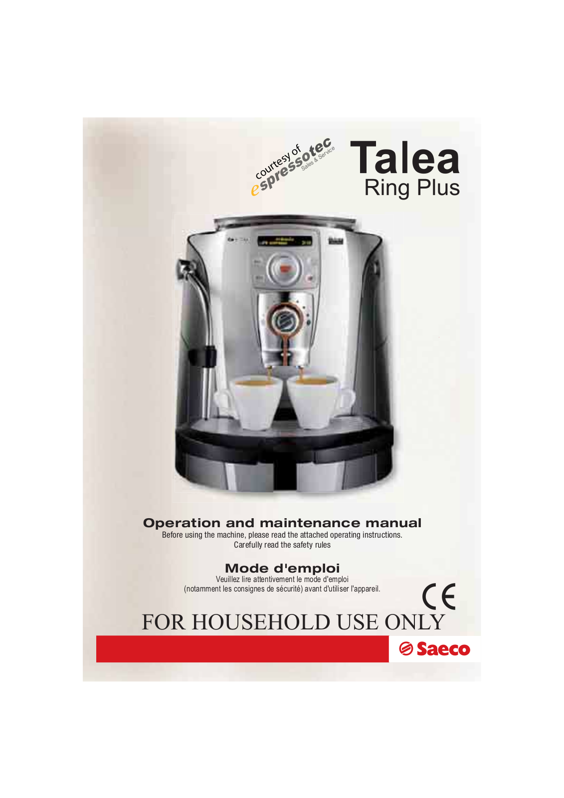 Saeco Talea Ring Plus Espresso Machine User Manual