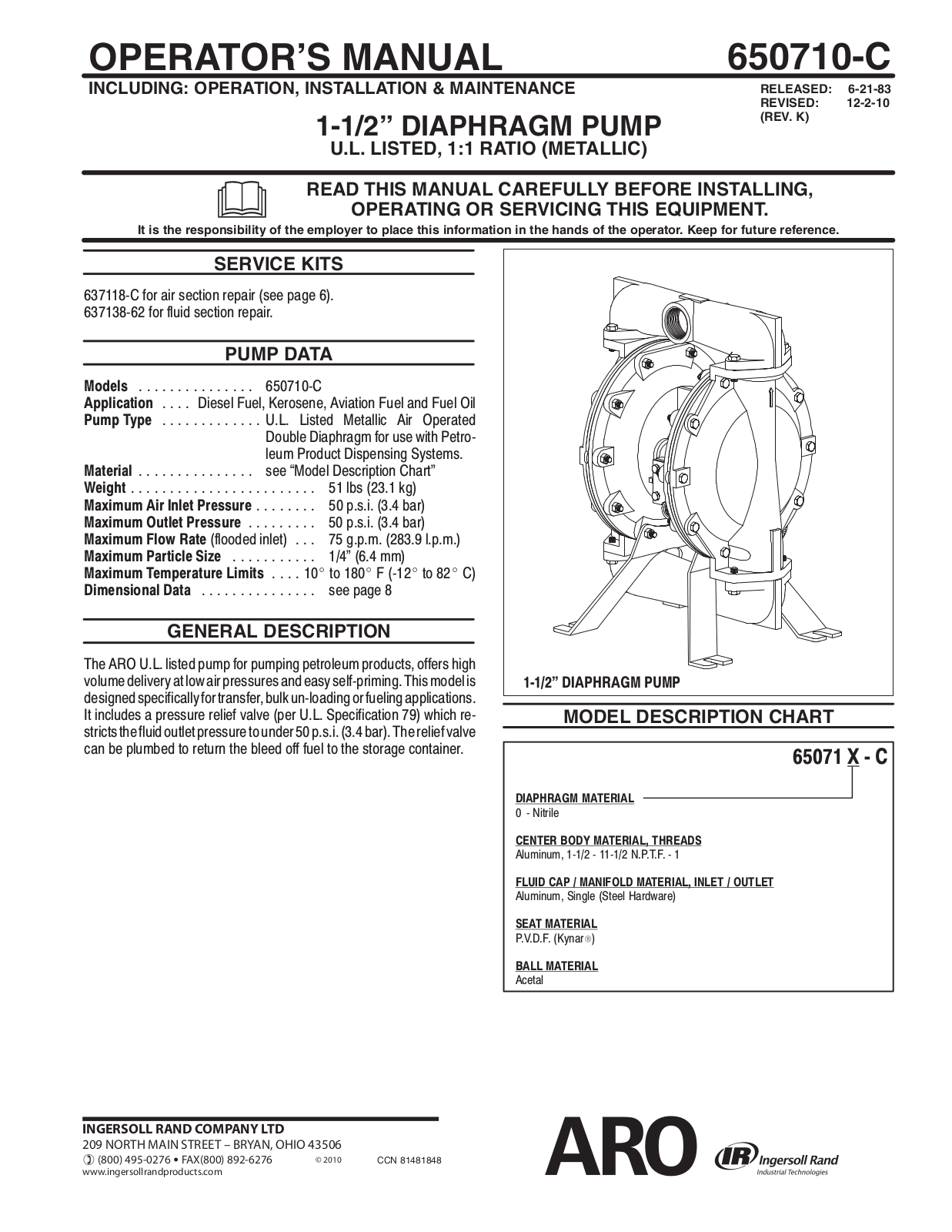 Ingersoll-Rand ARO 637118 C, ARO 637138 62, ARO 650710-C User Manual