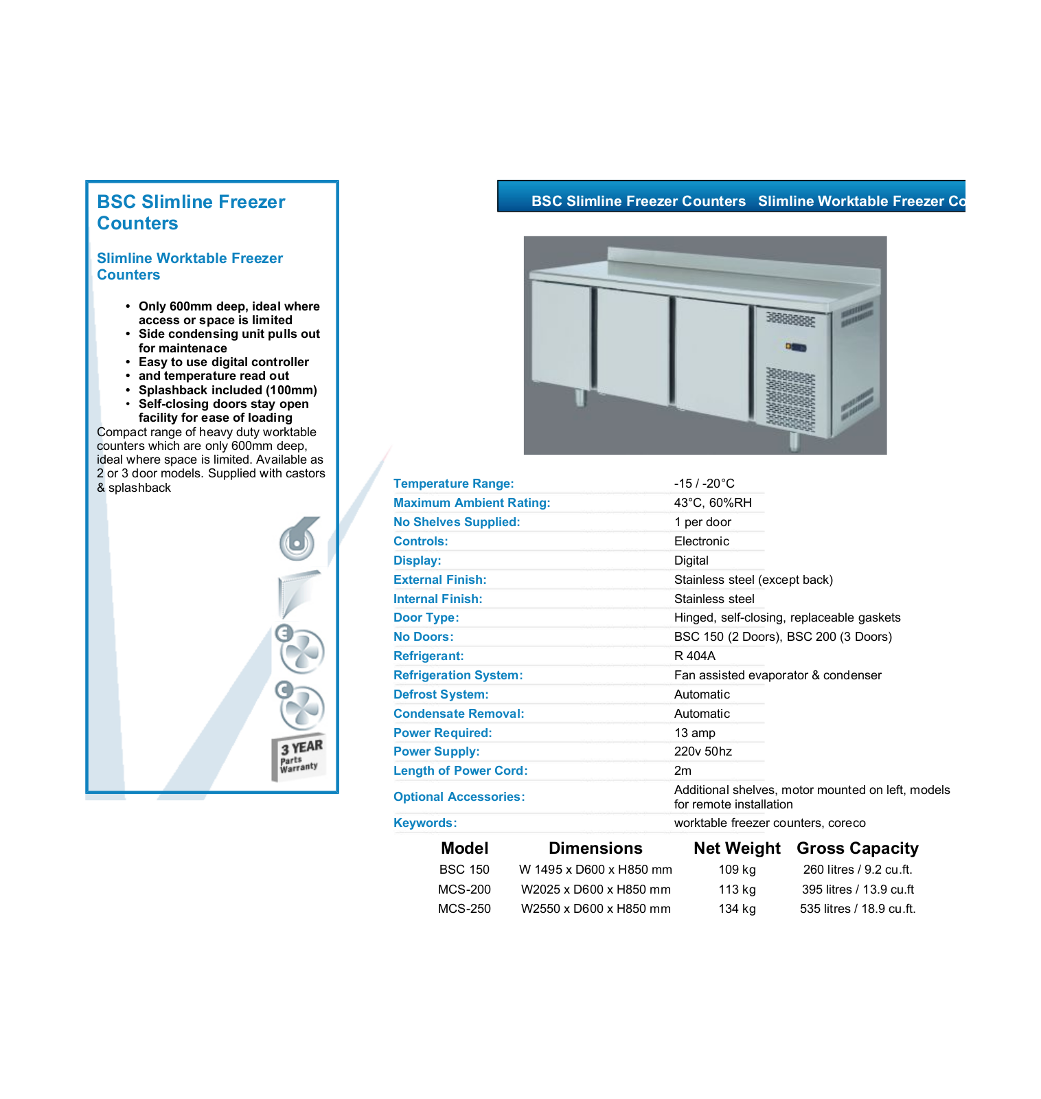 Valera MCS-250, MCS-200, BSC 150 DATASHEET