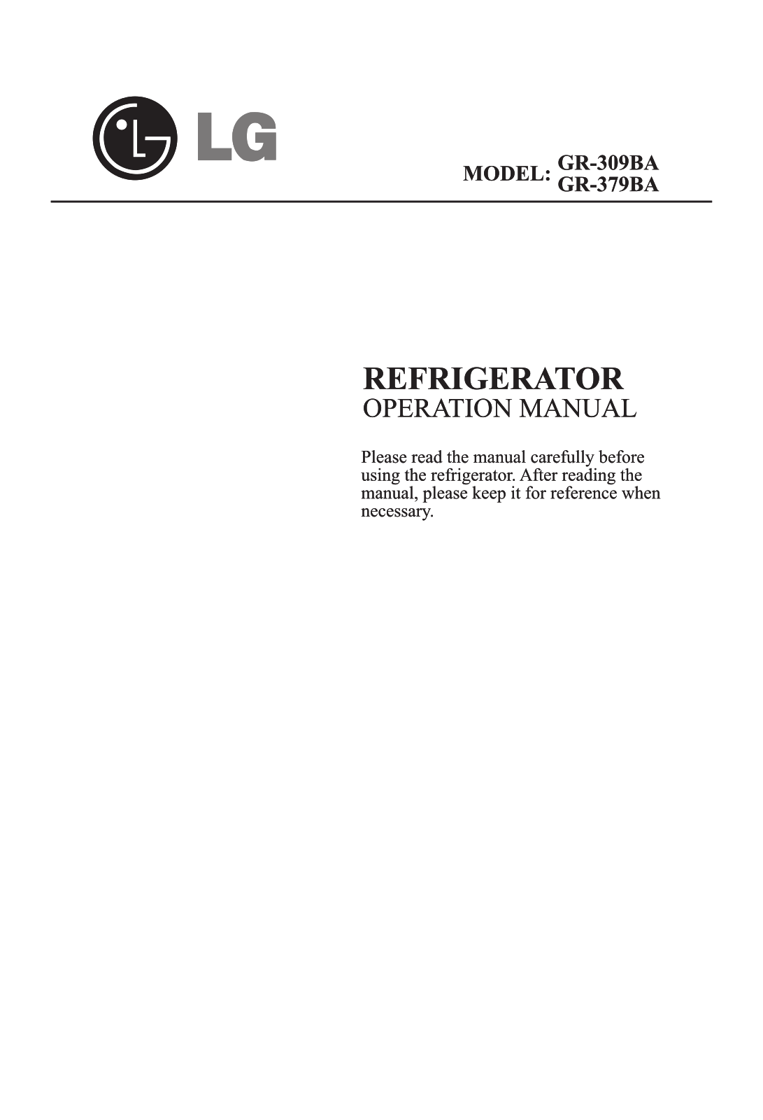 LG GR-379BA, GR-309BA User Manual