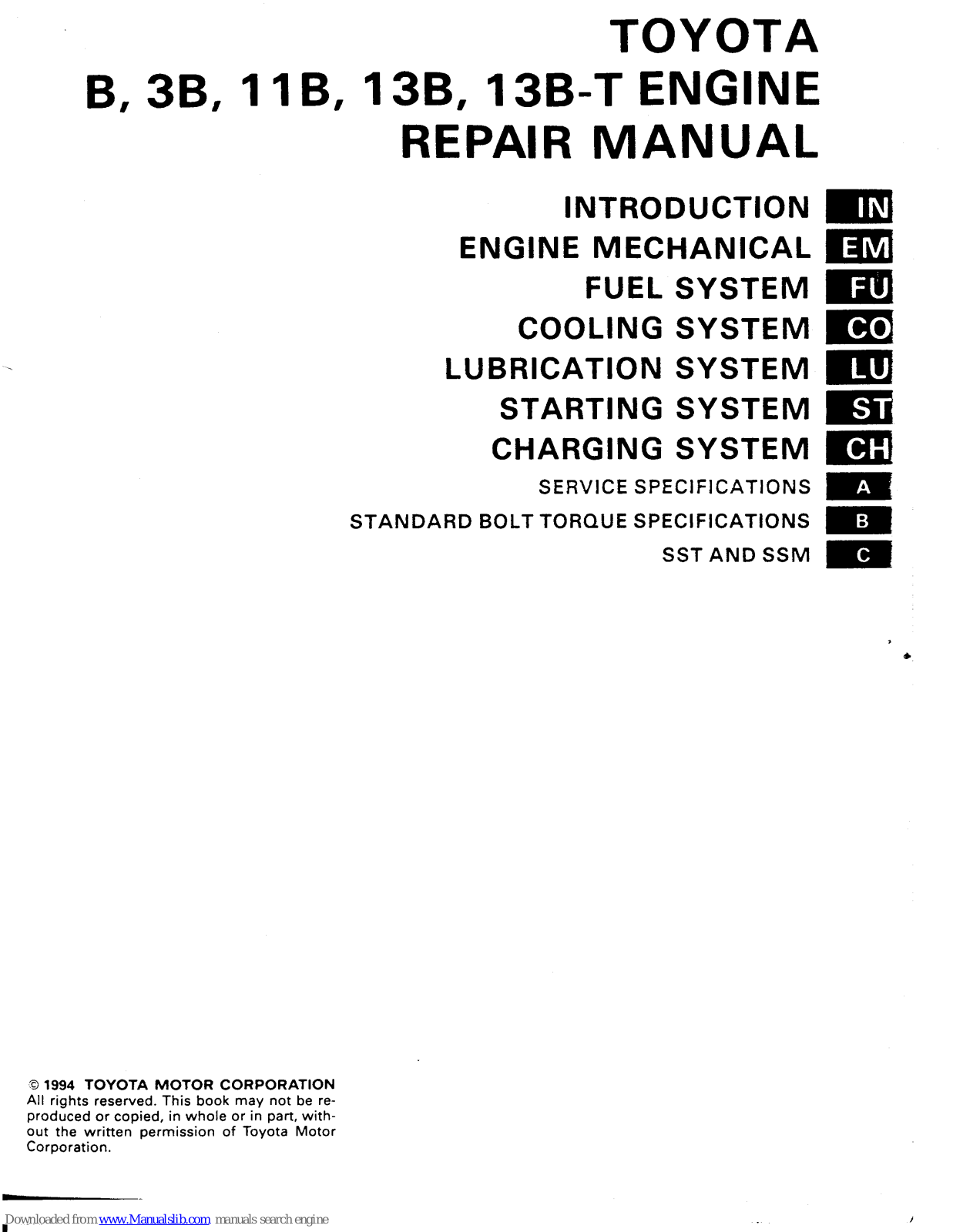 Toyota B, 3B, 11B, 13B, 13B-T Repair Manual