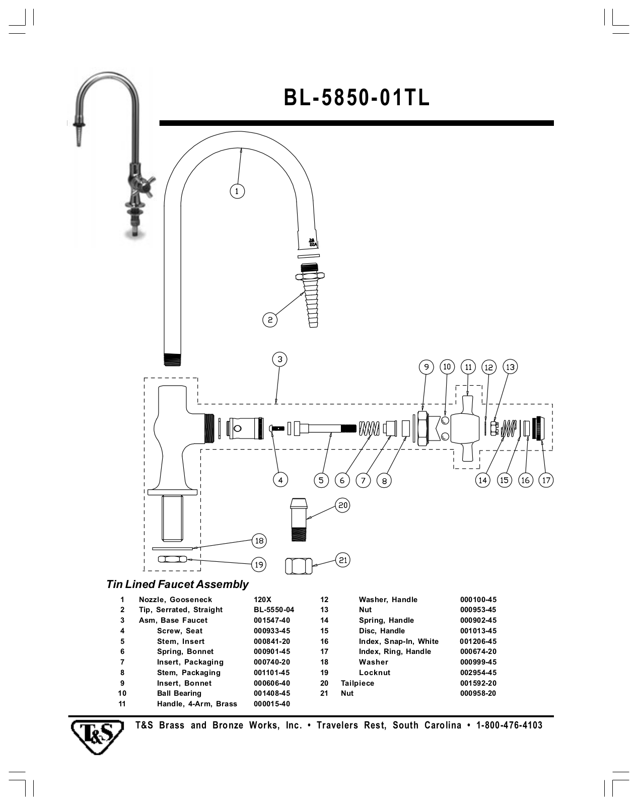 T & S Brass & Bronze Works BL-5850-01TL Part Manual