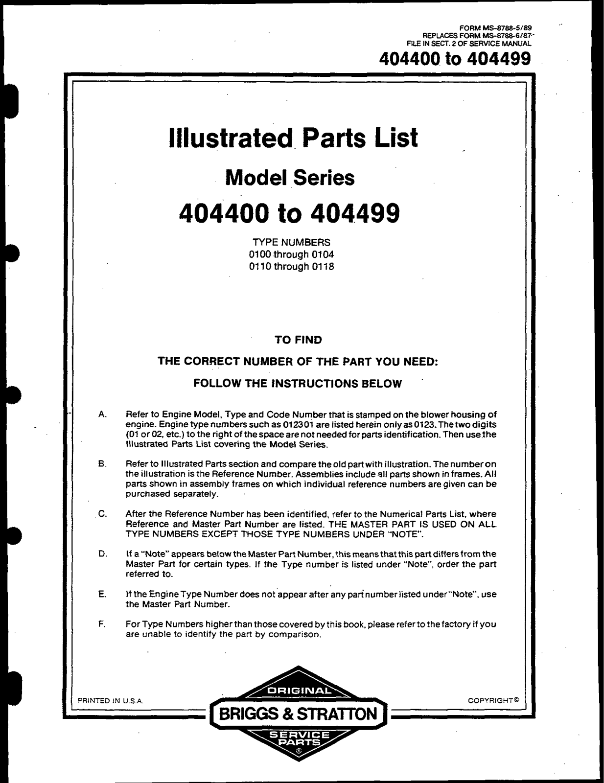 Briggs & Stratton 404499 User Manual