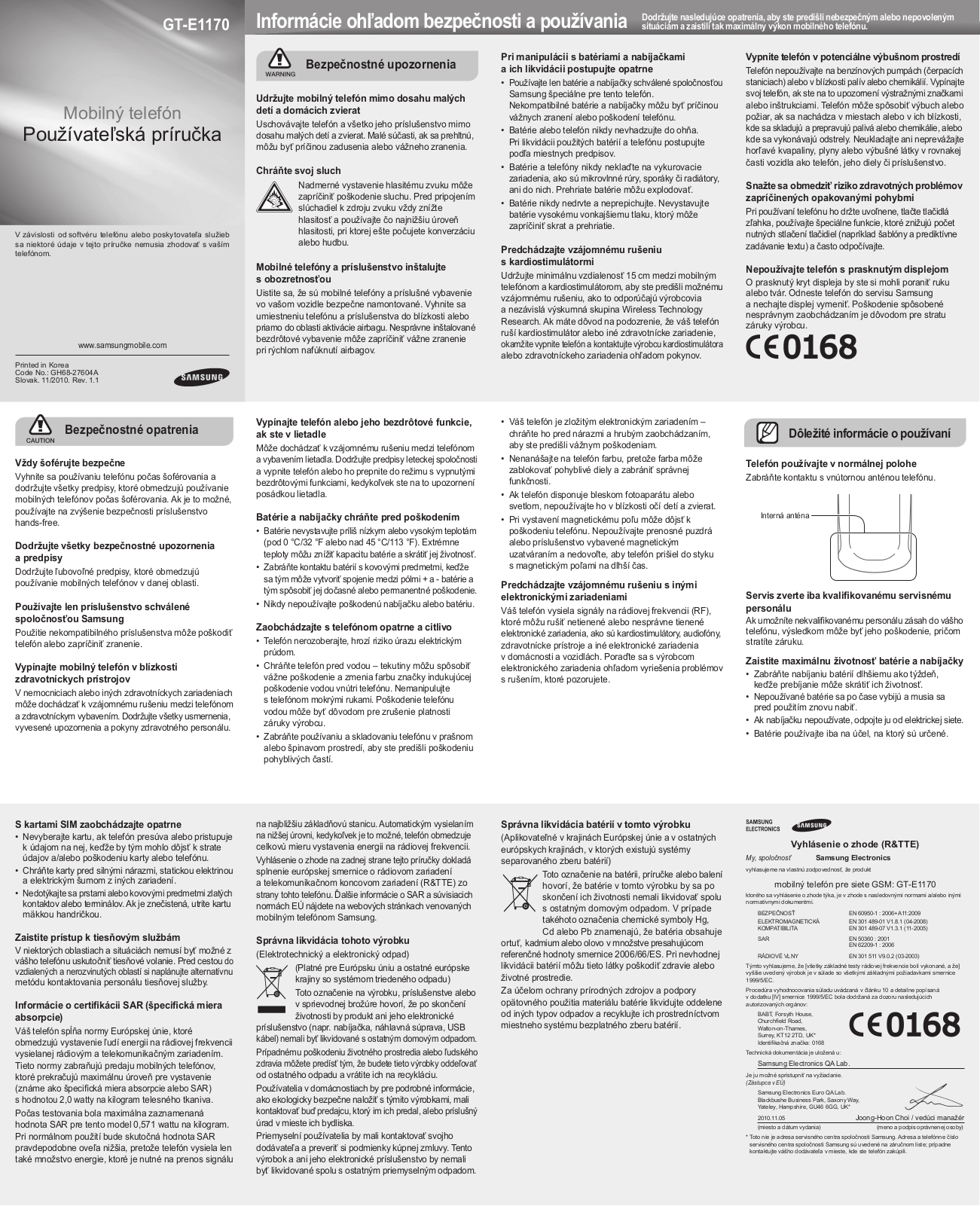 Samsung GT-E1170 User Manual