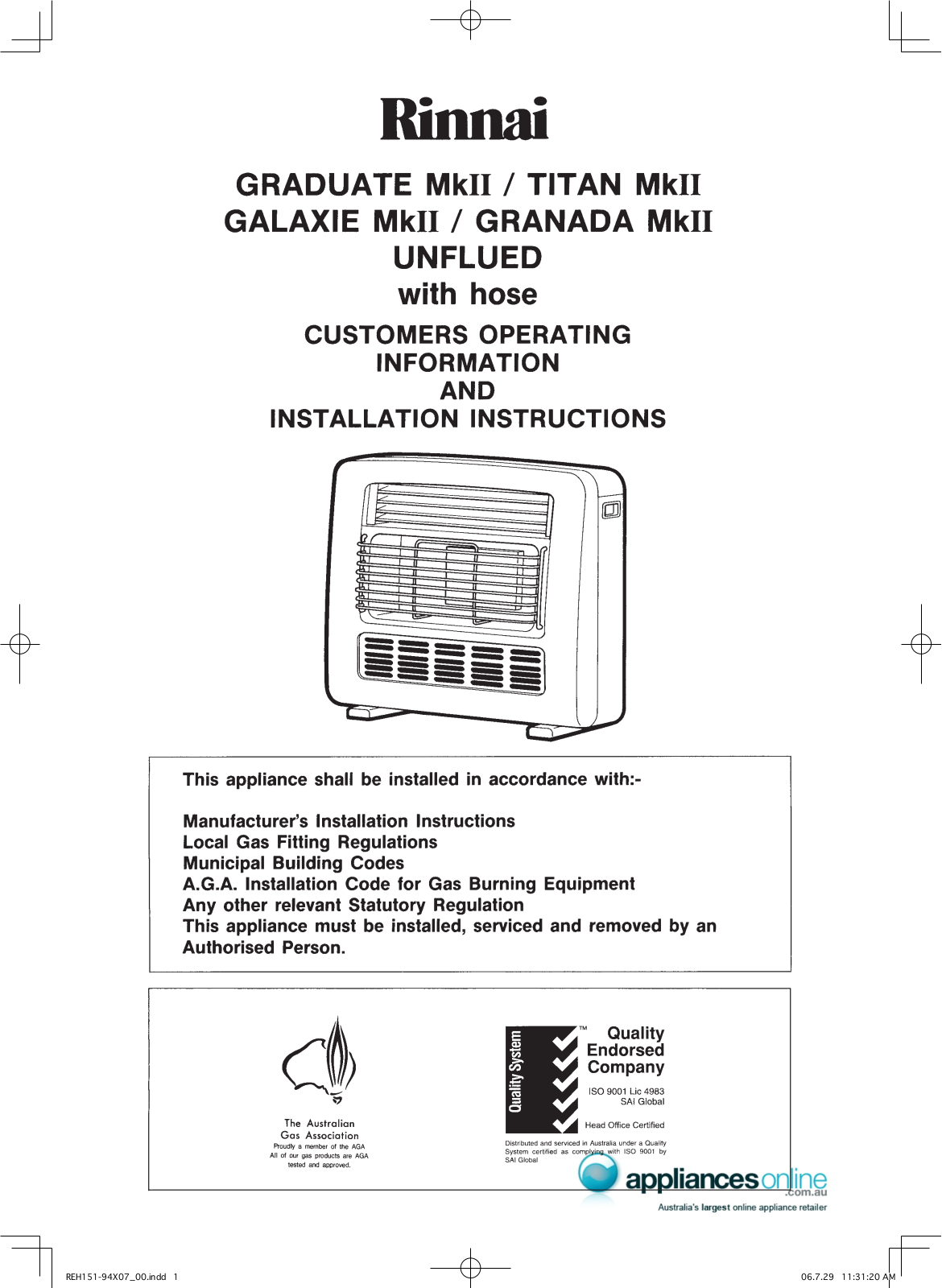 Rinnai 151L User Manual