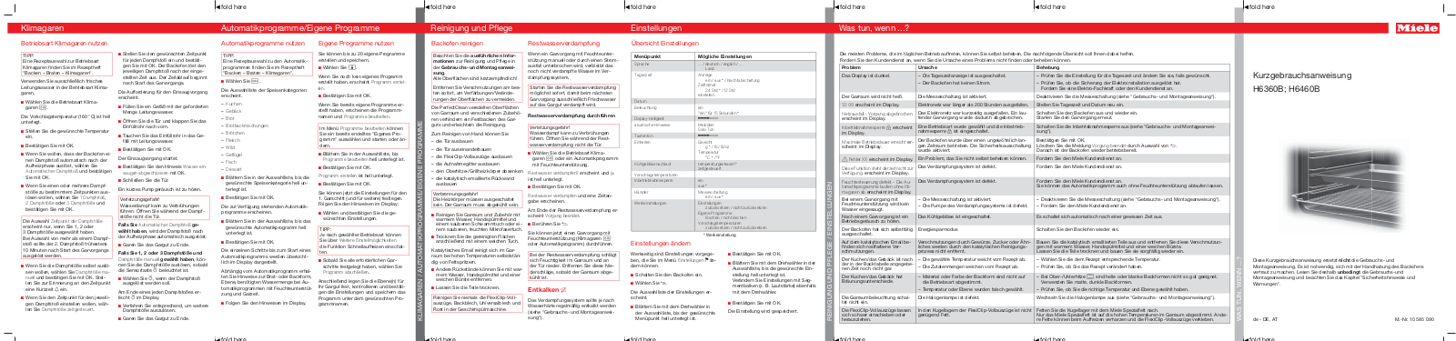 Miele H 6460 B, H 6360 B Quick user guide