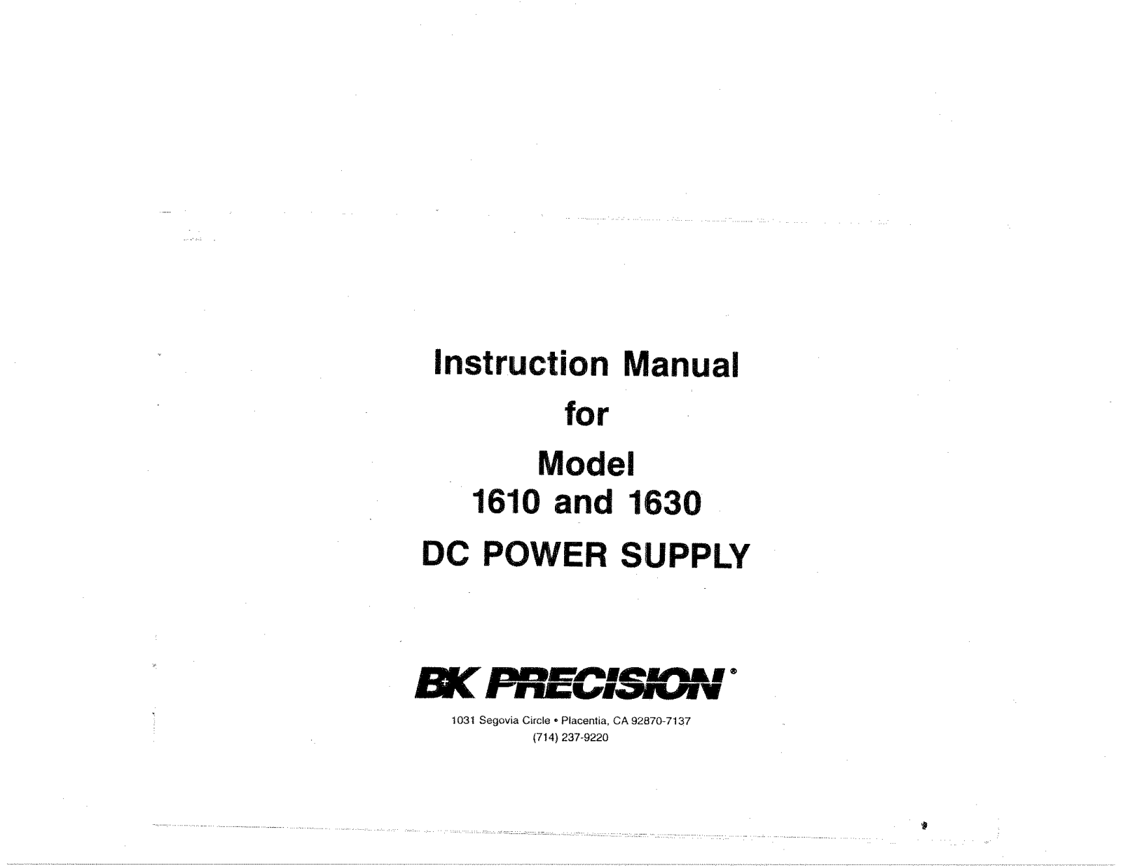 BK Precision 1630, 1610 User Manual