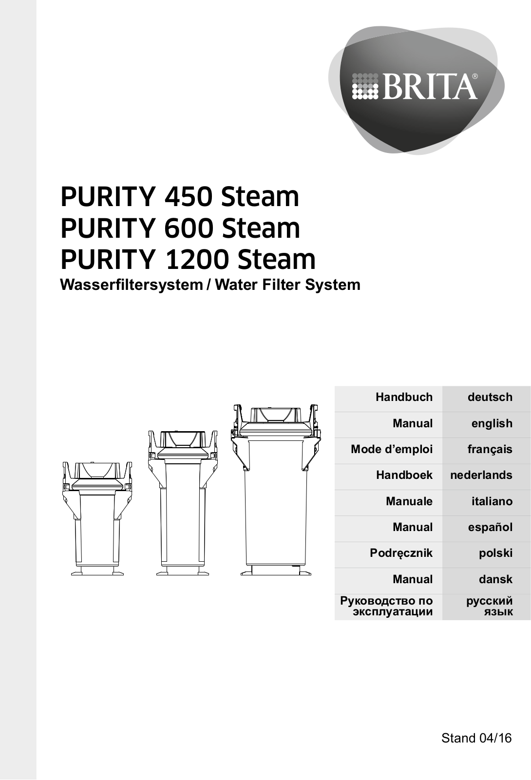 Brita 450 Steam, 600 Steam, 1200 Steam User Manual