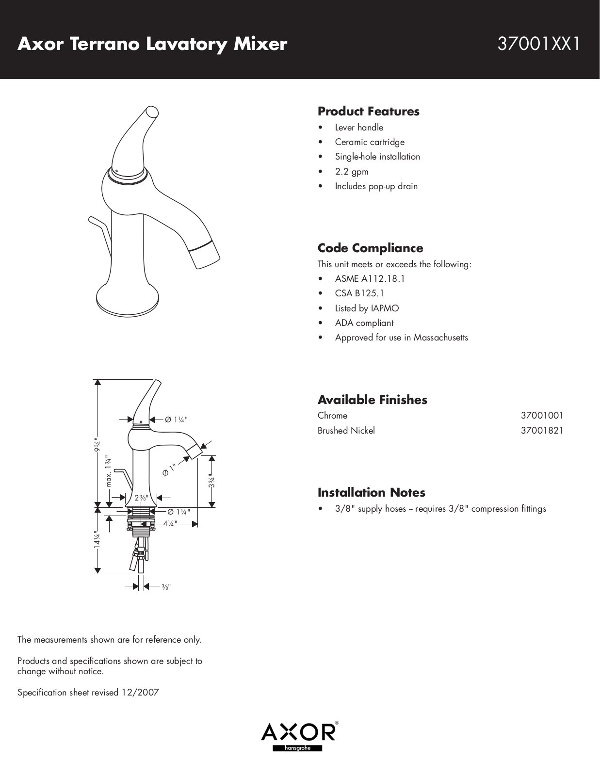 Hans Grohe 37001XX1 User Manual