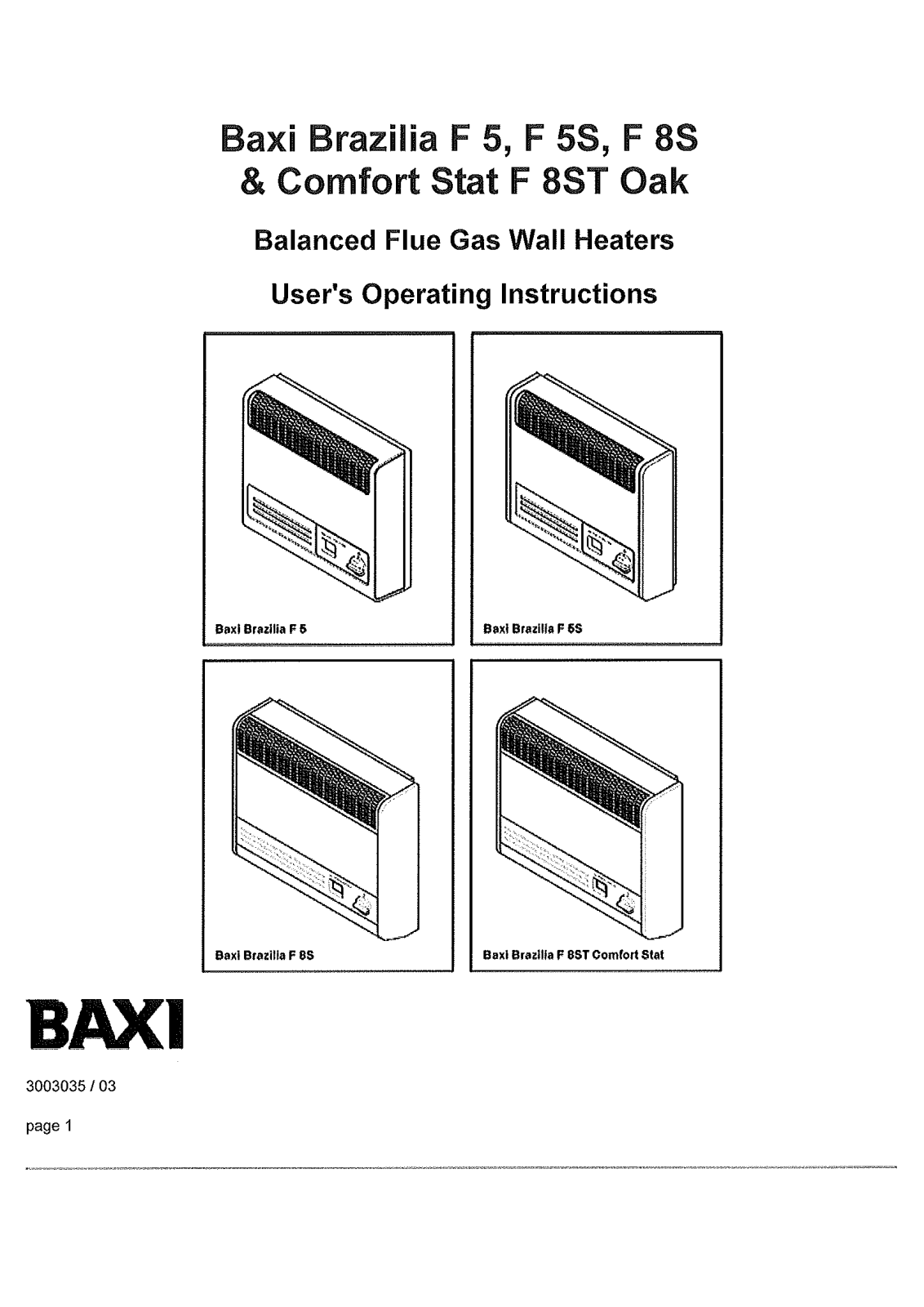 Baxi Brazilia F 8S, Comfort Stat F8ST Owner's Manual