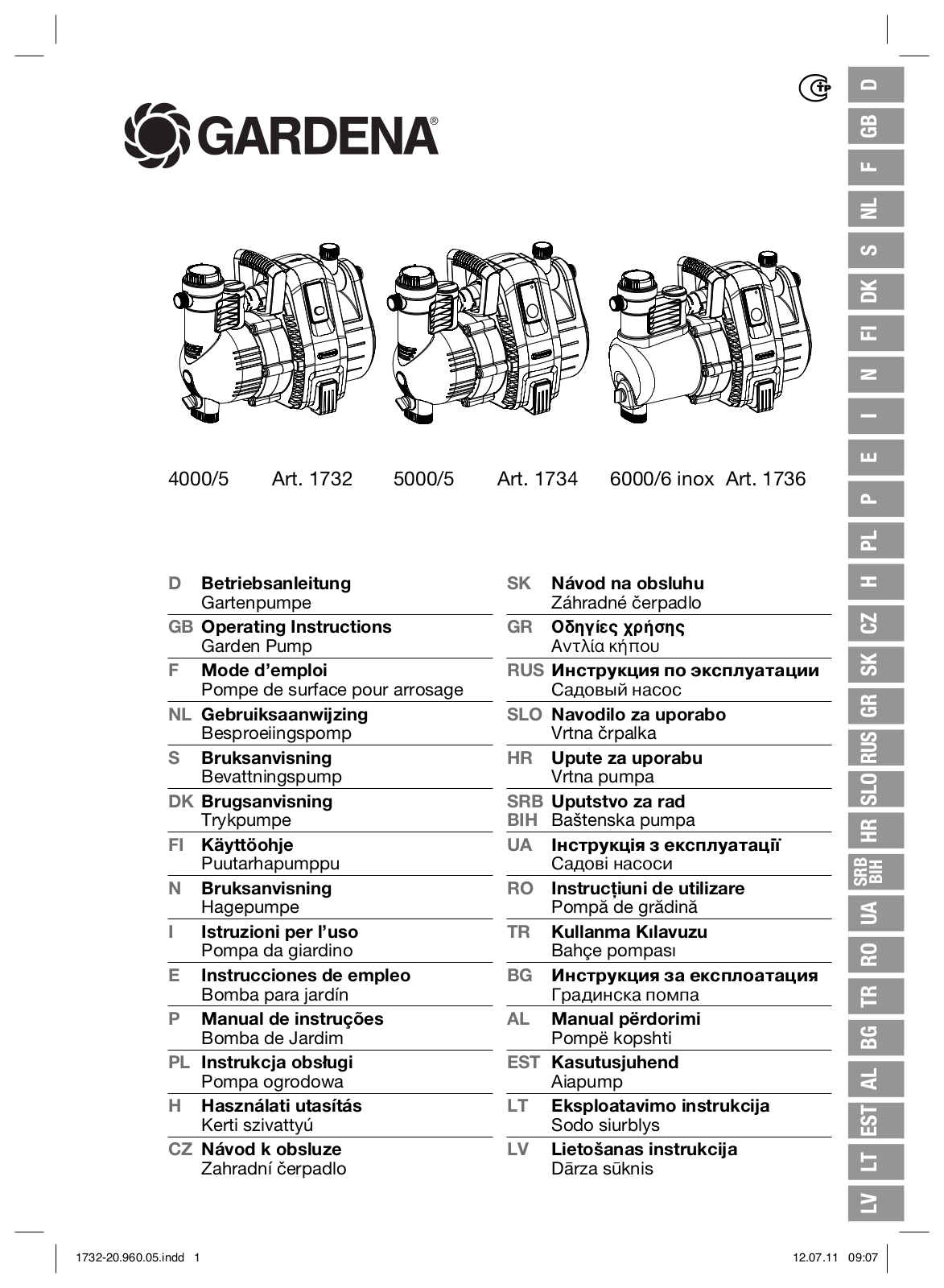 GARDENA 4000/5, 1732 5000/5, 1734 6000/6 inox, 1736 User guide