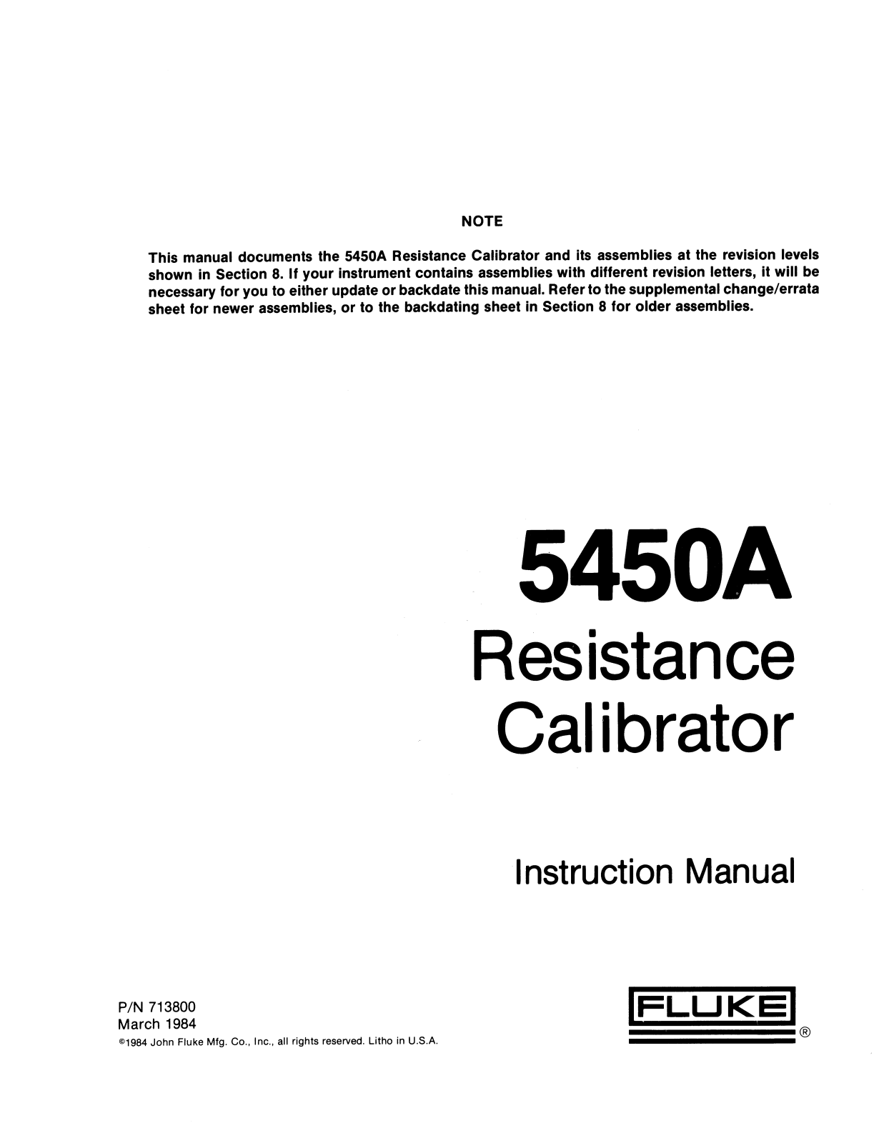 Fluke 5450A Service manual