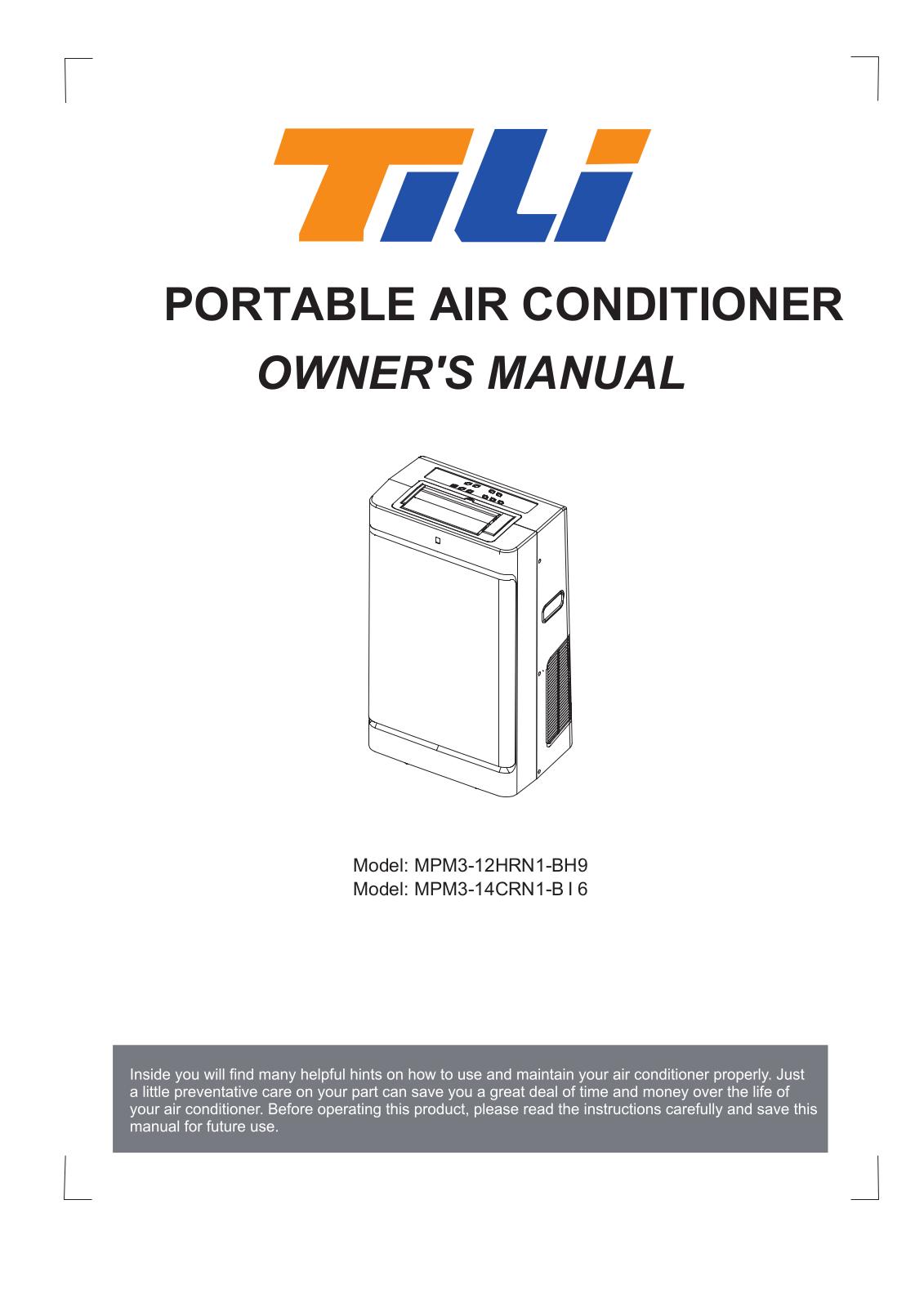 PORTABLE MPM3-12HRN1-BH9, MPM3-14CRN1-BI6 OWNER'S MANUAL