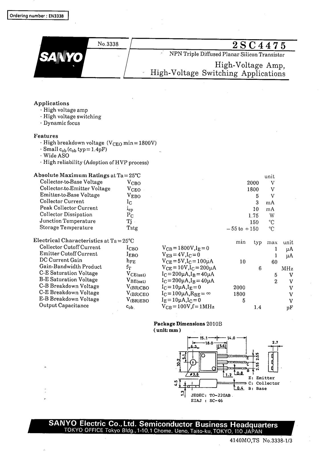 SANYO 2SC4475 Datasheet