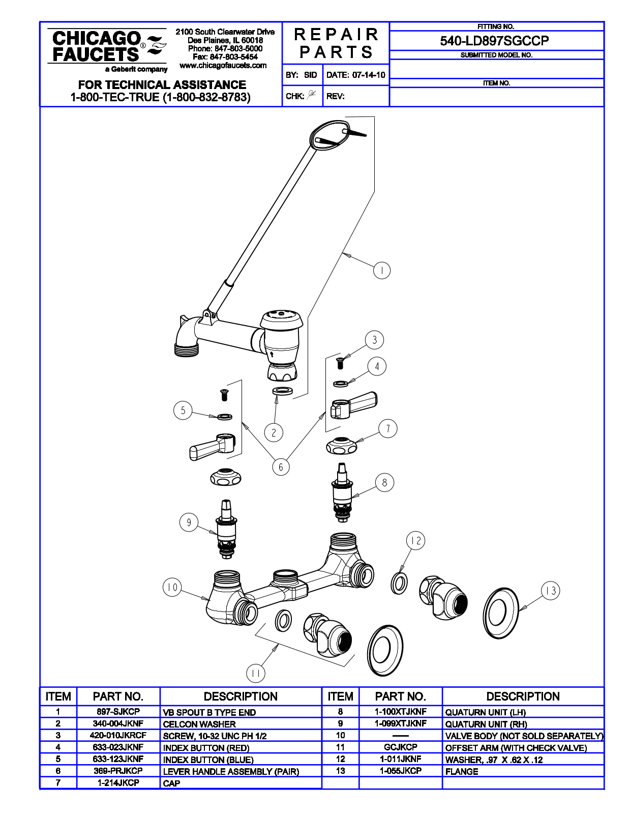 Chicago Faucet 540-LD897SGCCP Parts List