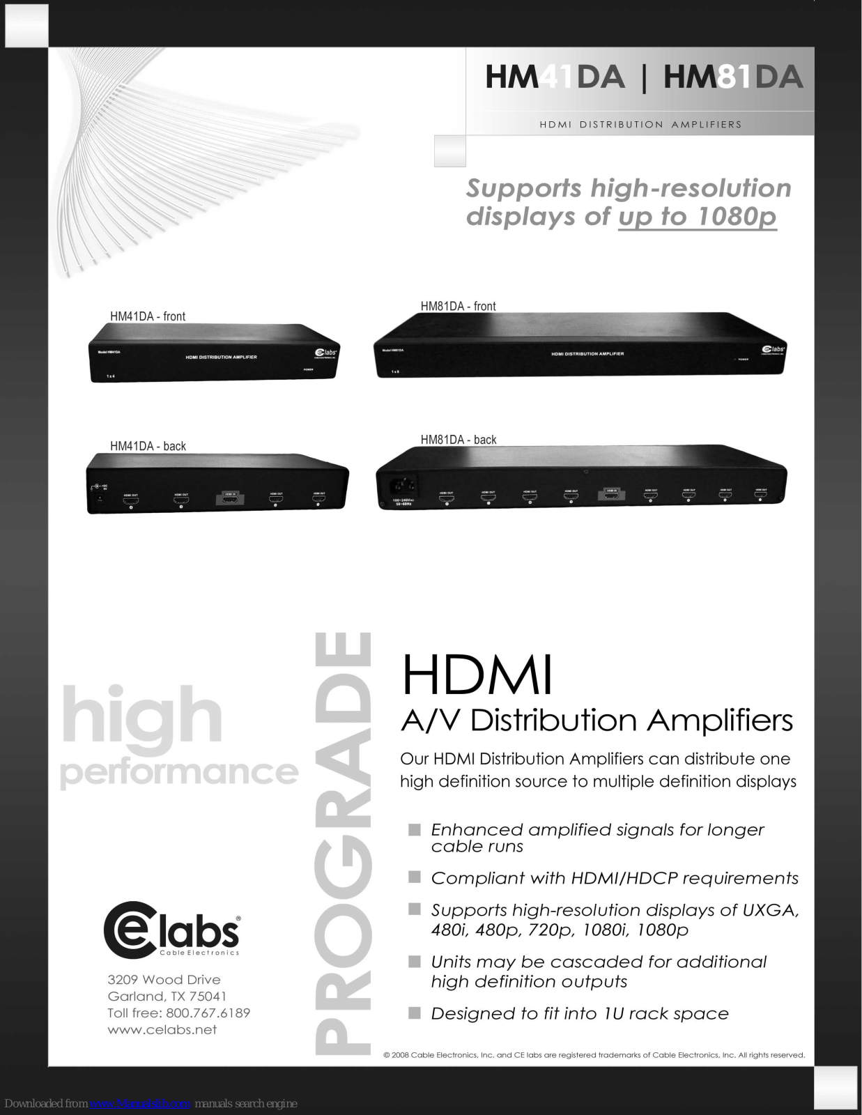 CE Labs HM41DA, HM81DA Specifications