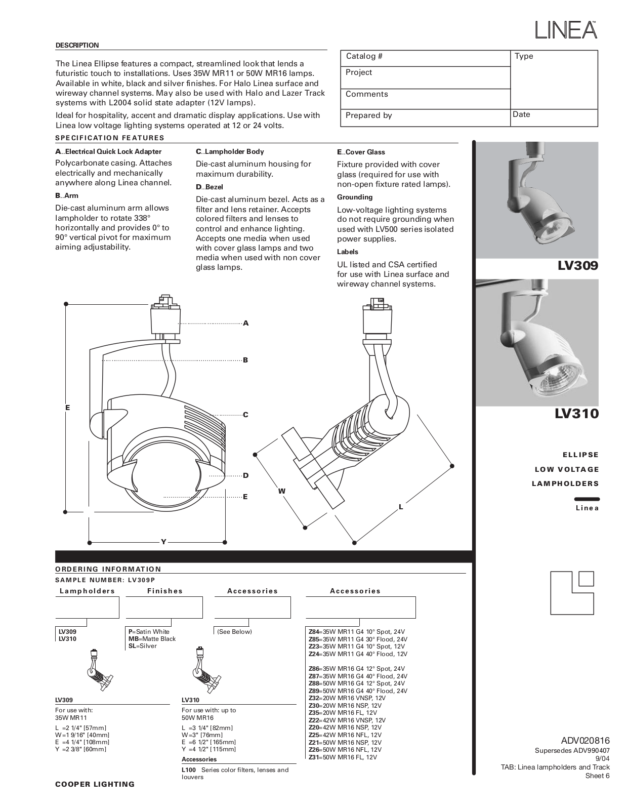 Cooper Lighting LV309, LV310 User Manual