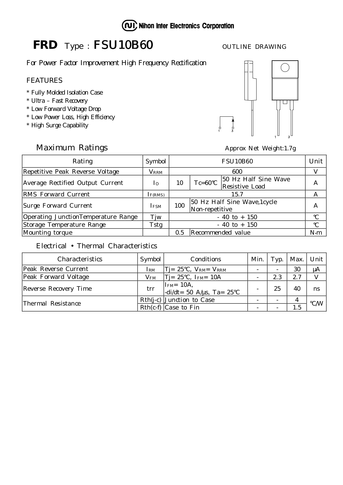 Datasheet FSU10B60 Datasheet (NIHON) - ManualMachine.com
