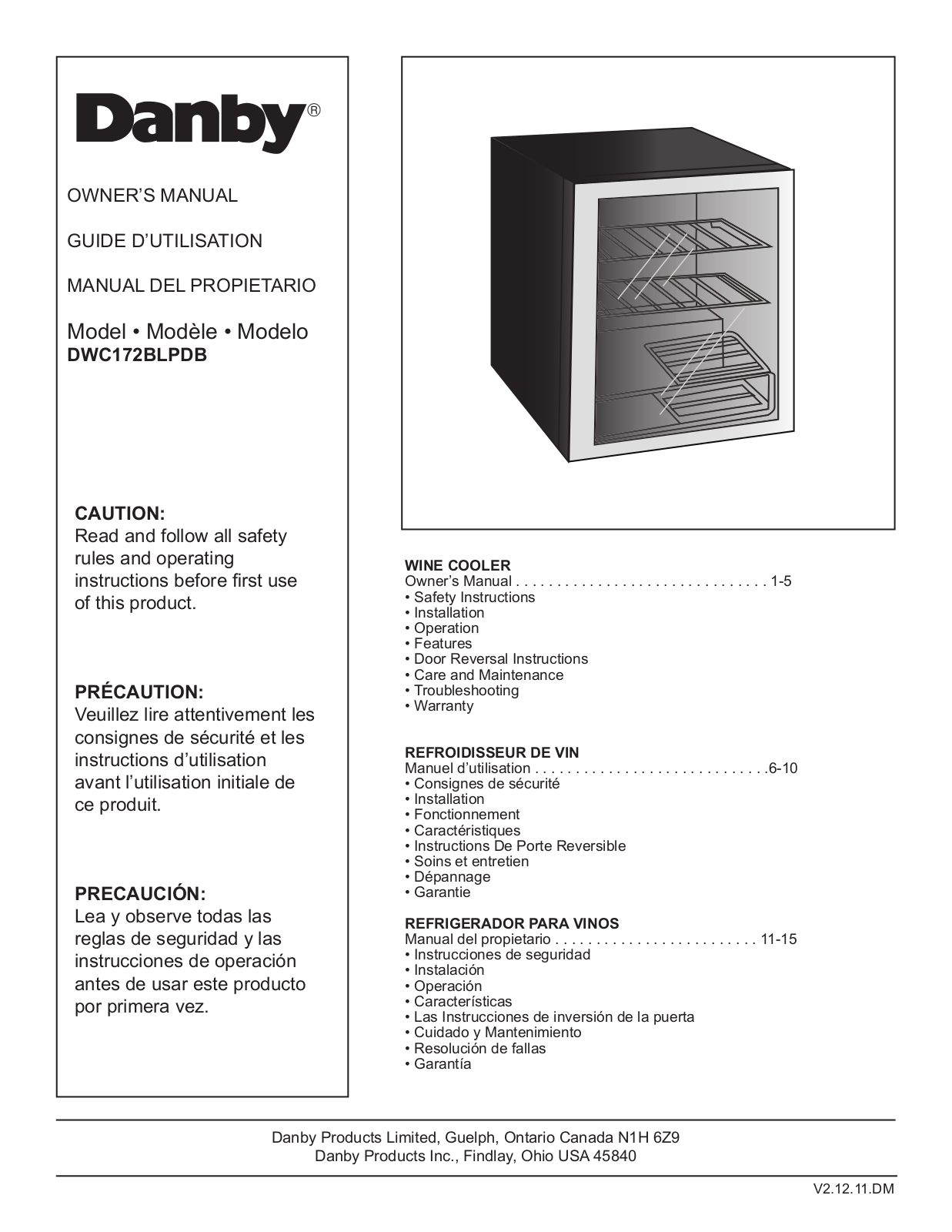 Danby DWC172BLPDB User Manual