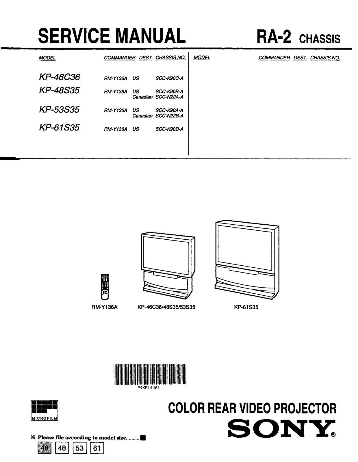 SONY KP-53S35, 48301H4, 53S35, 48C35, 61S35 Service Manual