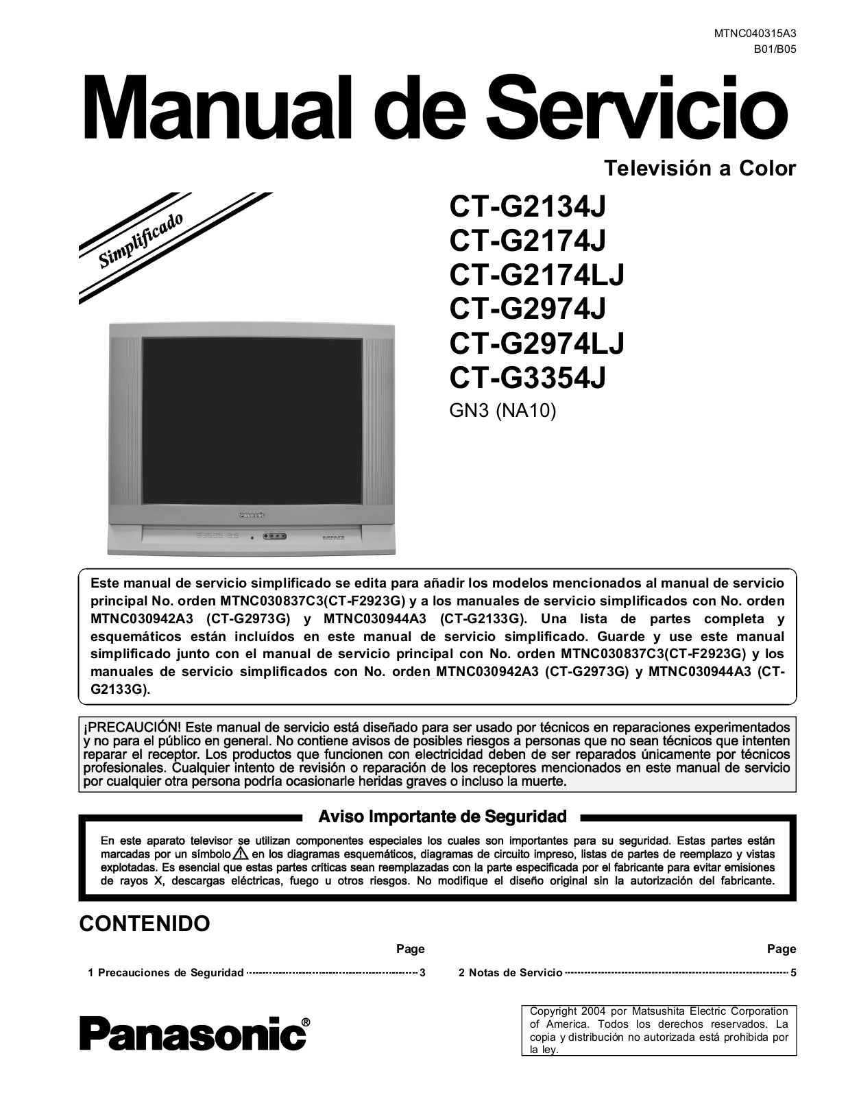 Panasonic CT-G2134J, CT-G2174J, CT-G2174LJ, CT-G2974J, CT-G2974LJ Diagram