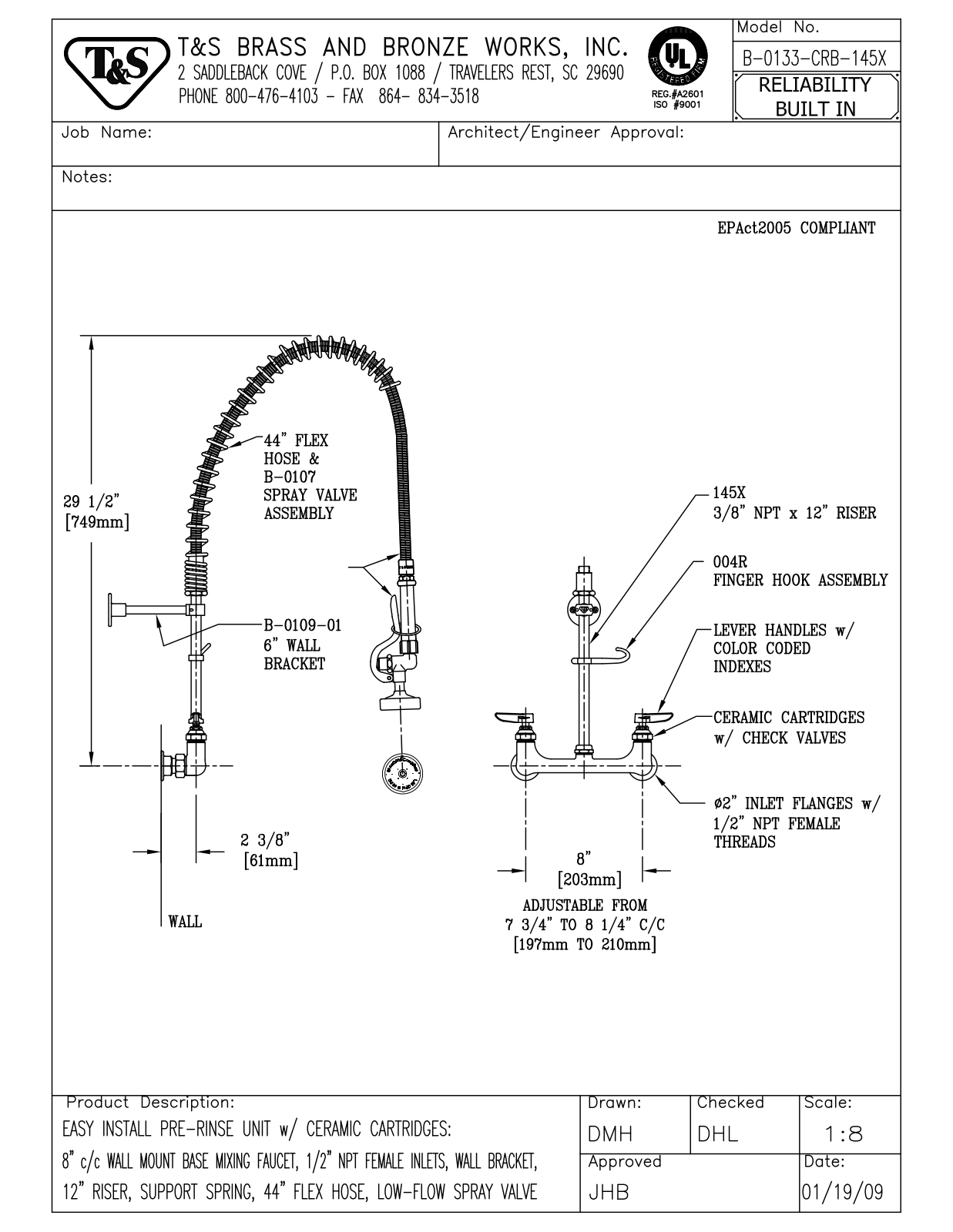 T&S Brass B-0133-CRB-145X User Manual