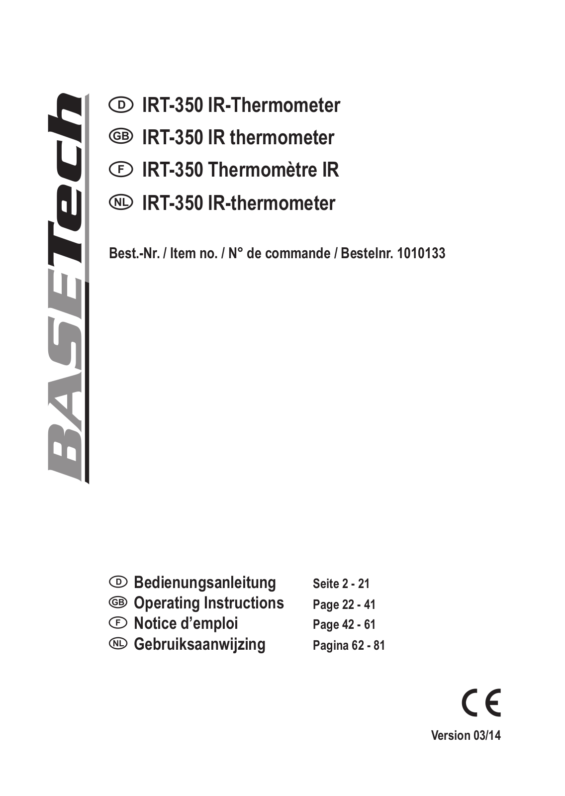 Basetech IRT-350, 1010133 User guide