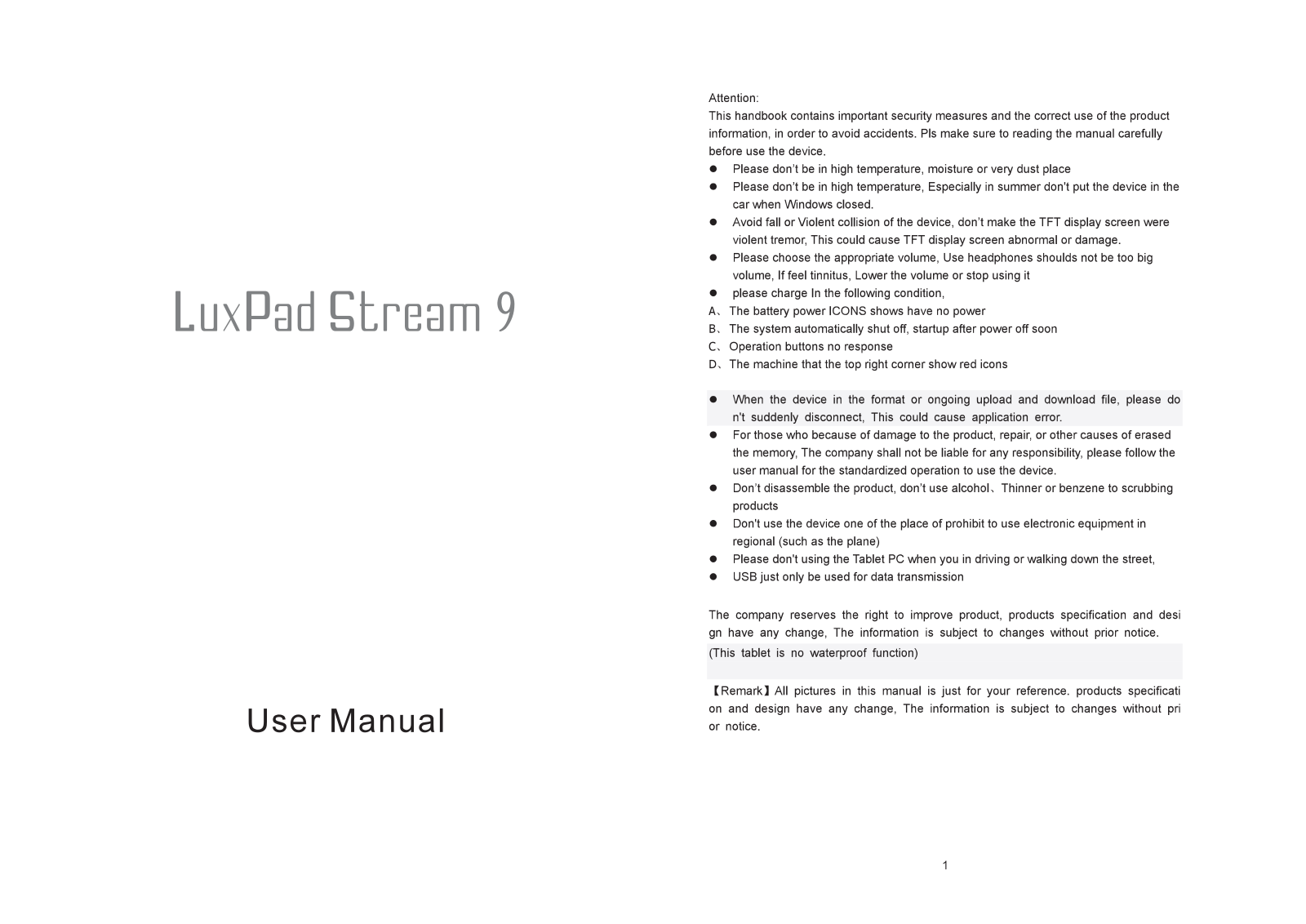 MAXWEST LUXPAD9 Users Manual