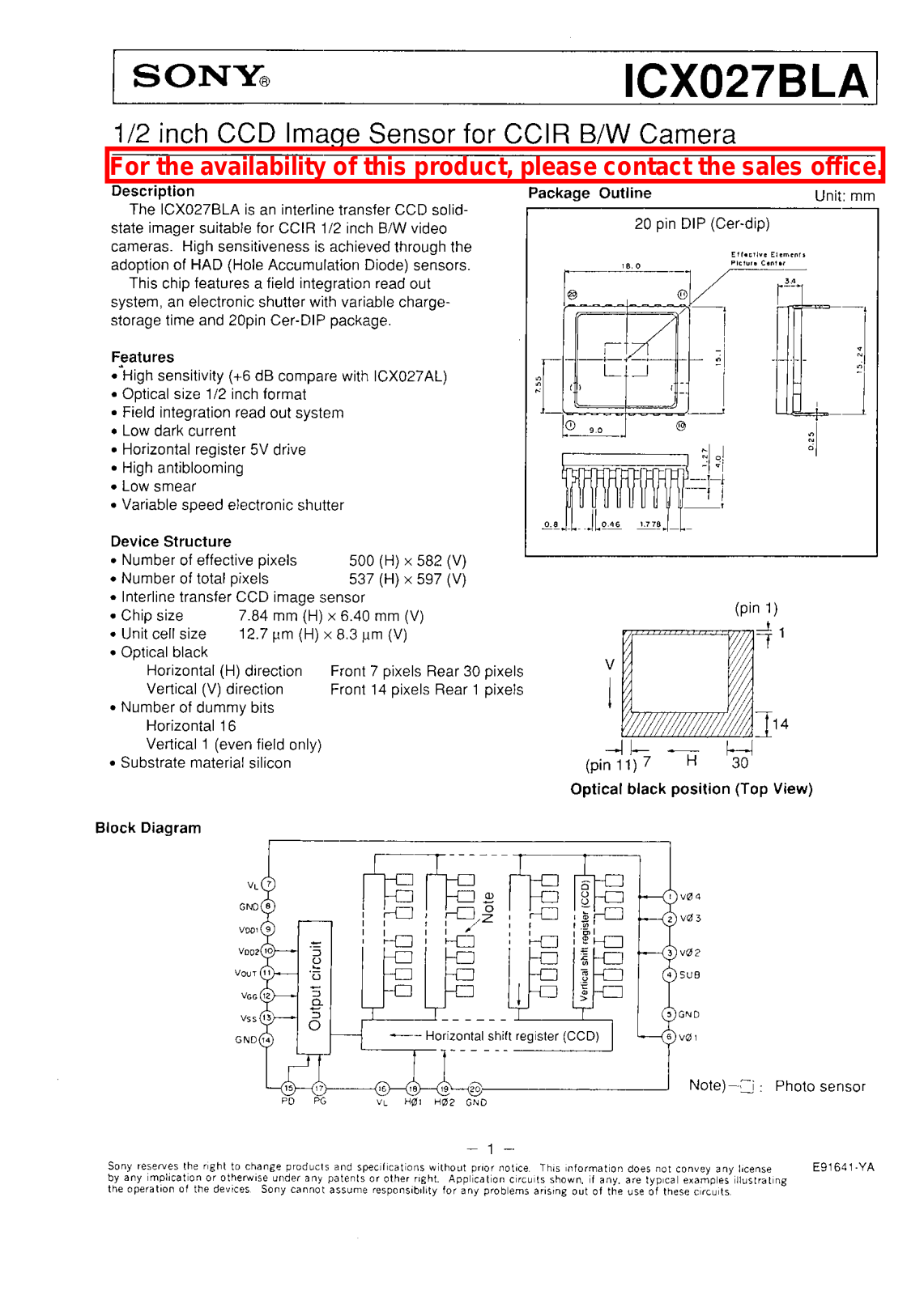 Sony ICX027BLA Datasheet