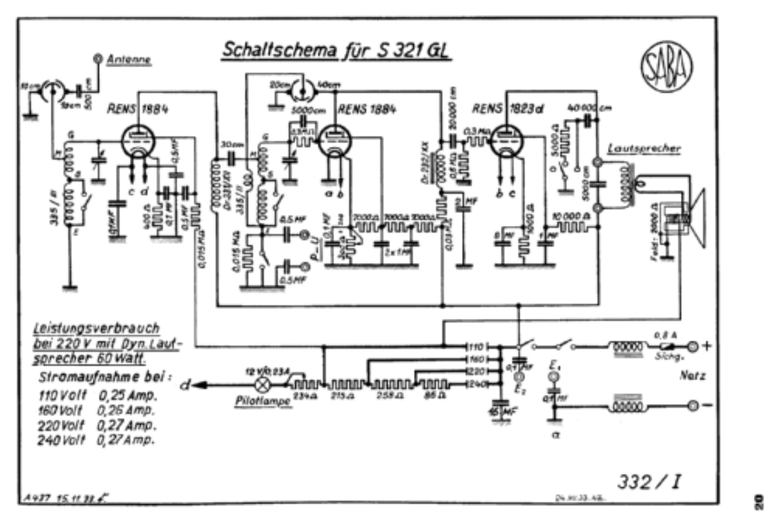 Saba S 321GL Schematic