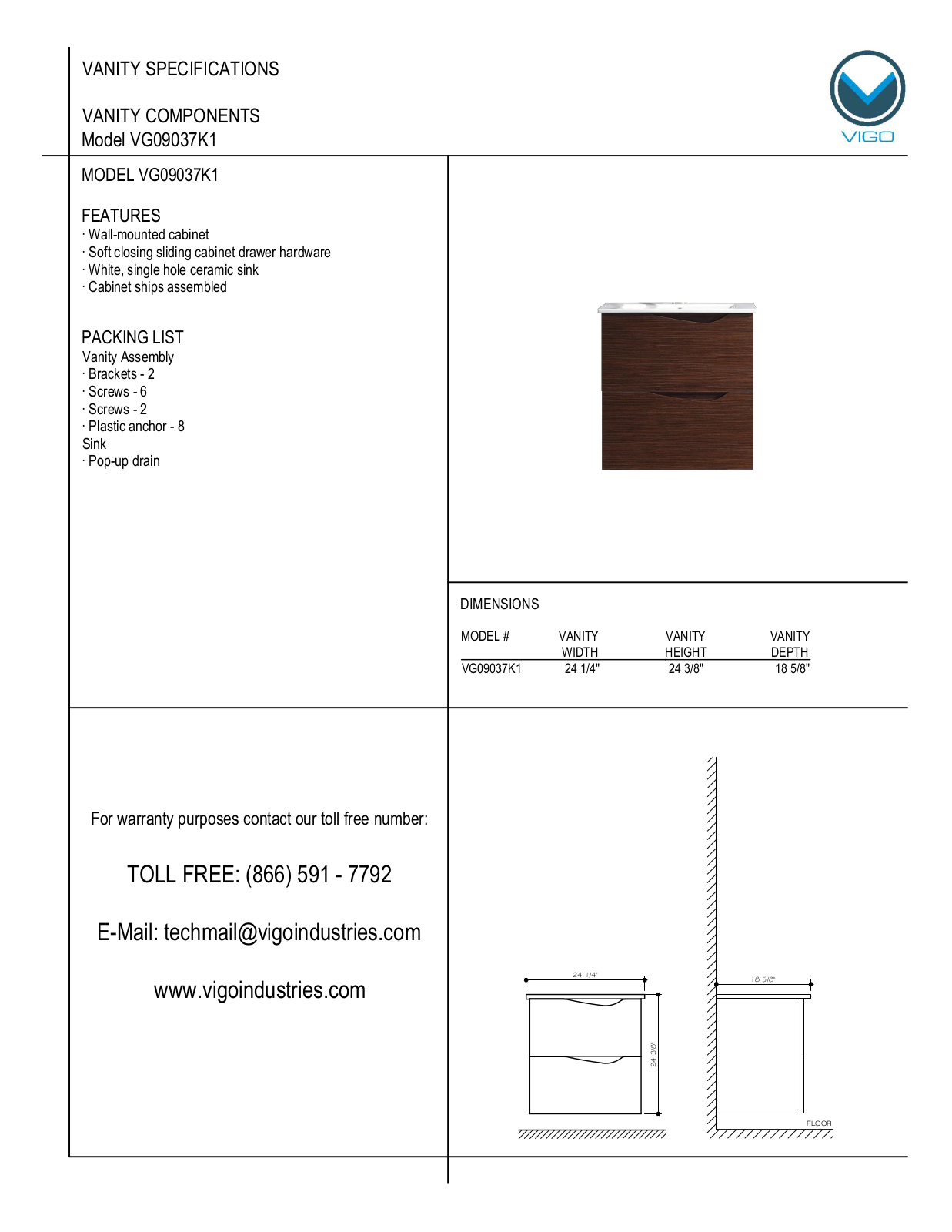 Vigo VG09037K1 User Manual