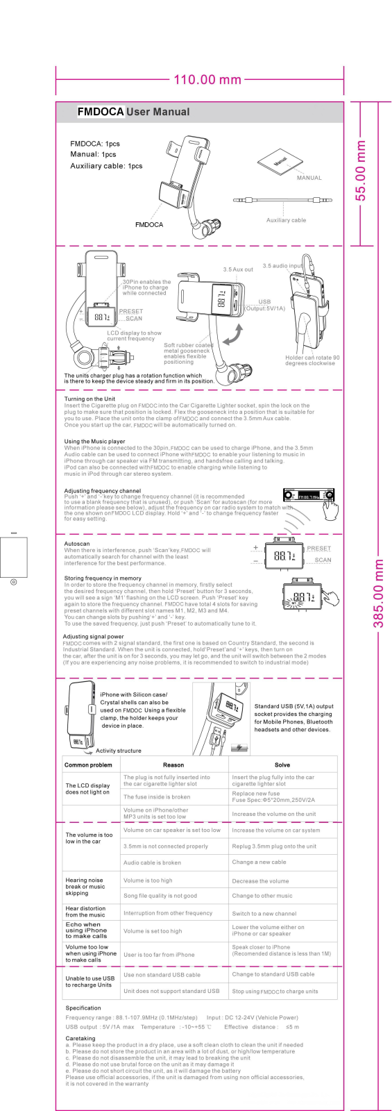 Scosche FMDOCA Users Manual