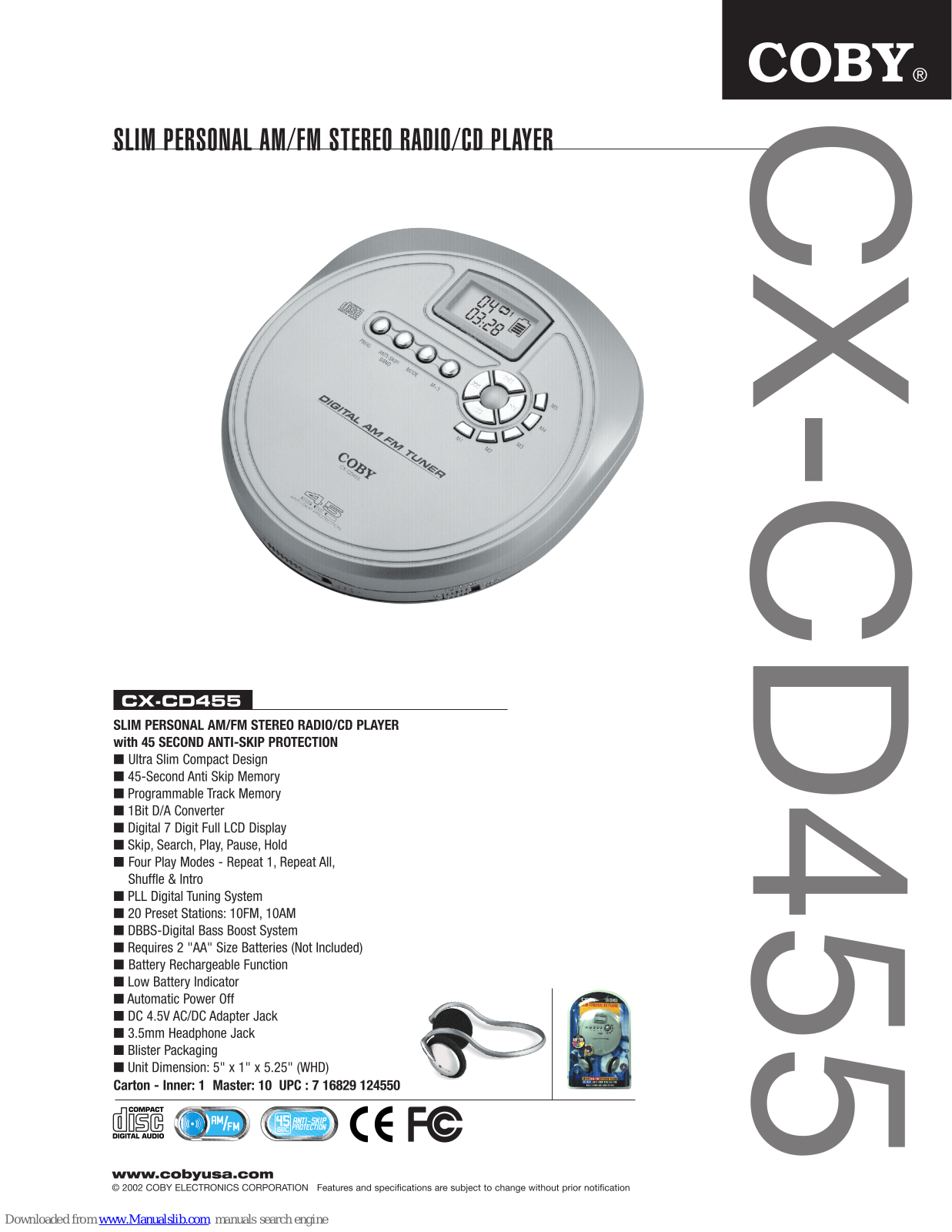 Coby CX-CD455 Specifications